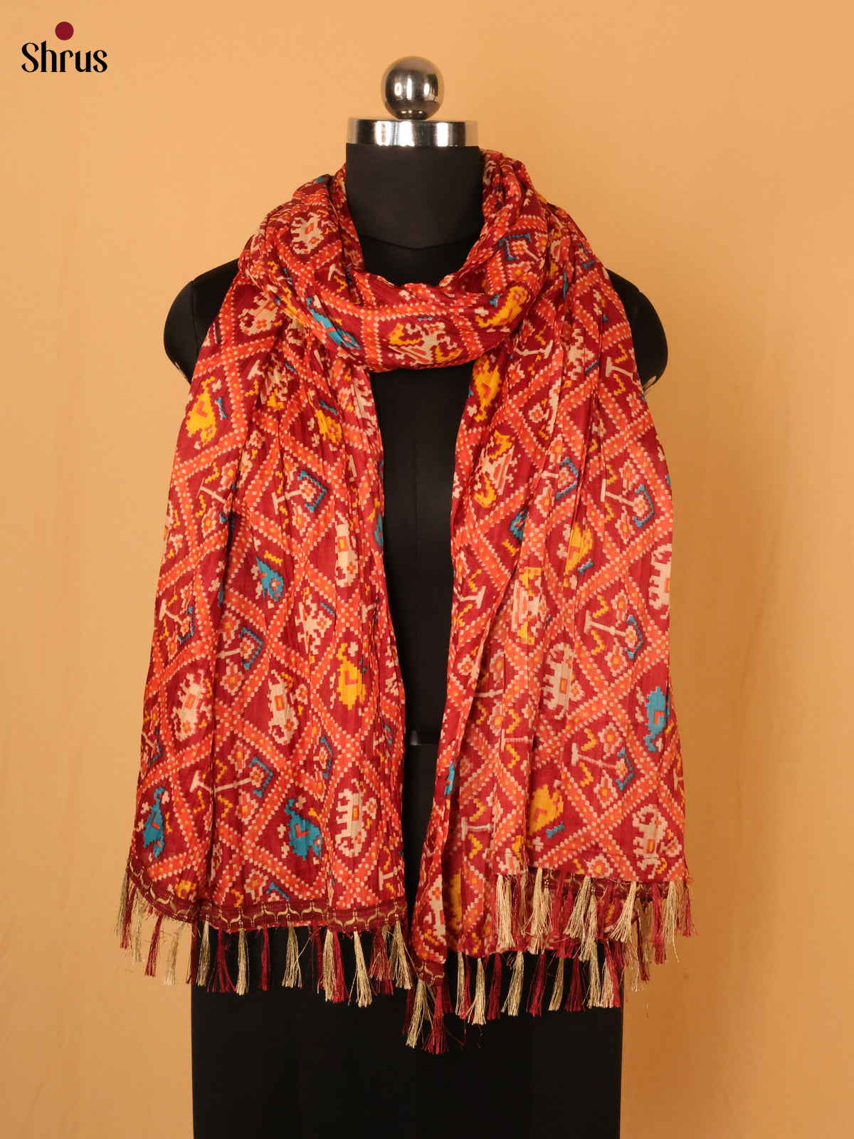 Maroon Patola Cotton Mix Dupatta - Shop on Shrus.com