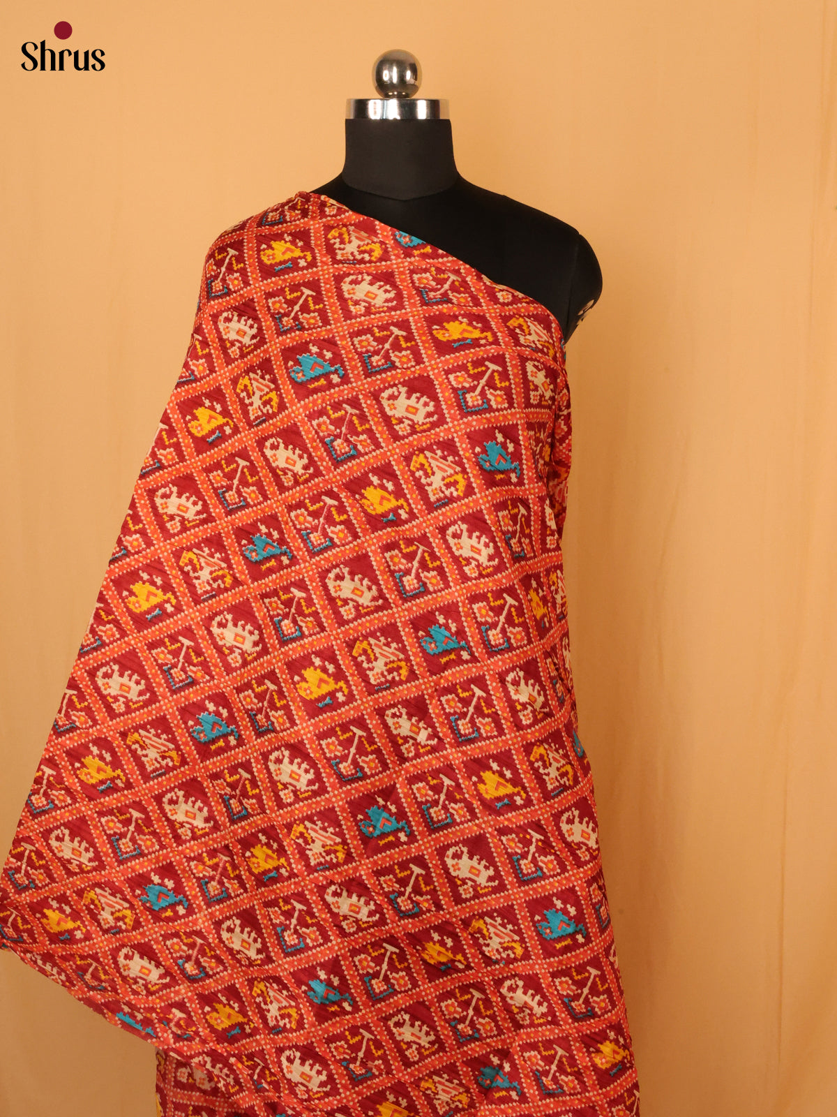 Maroon Patola Cotton Mix Dupatta - Shop on Shrus.com