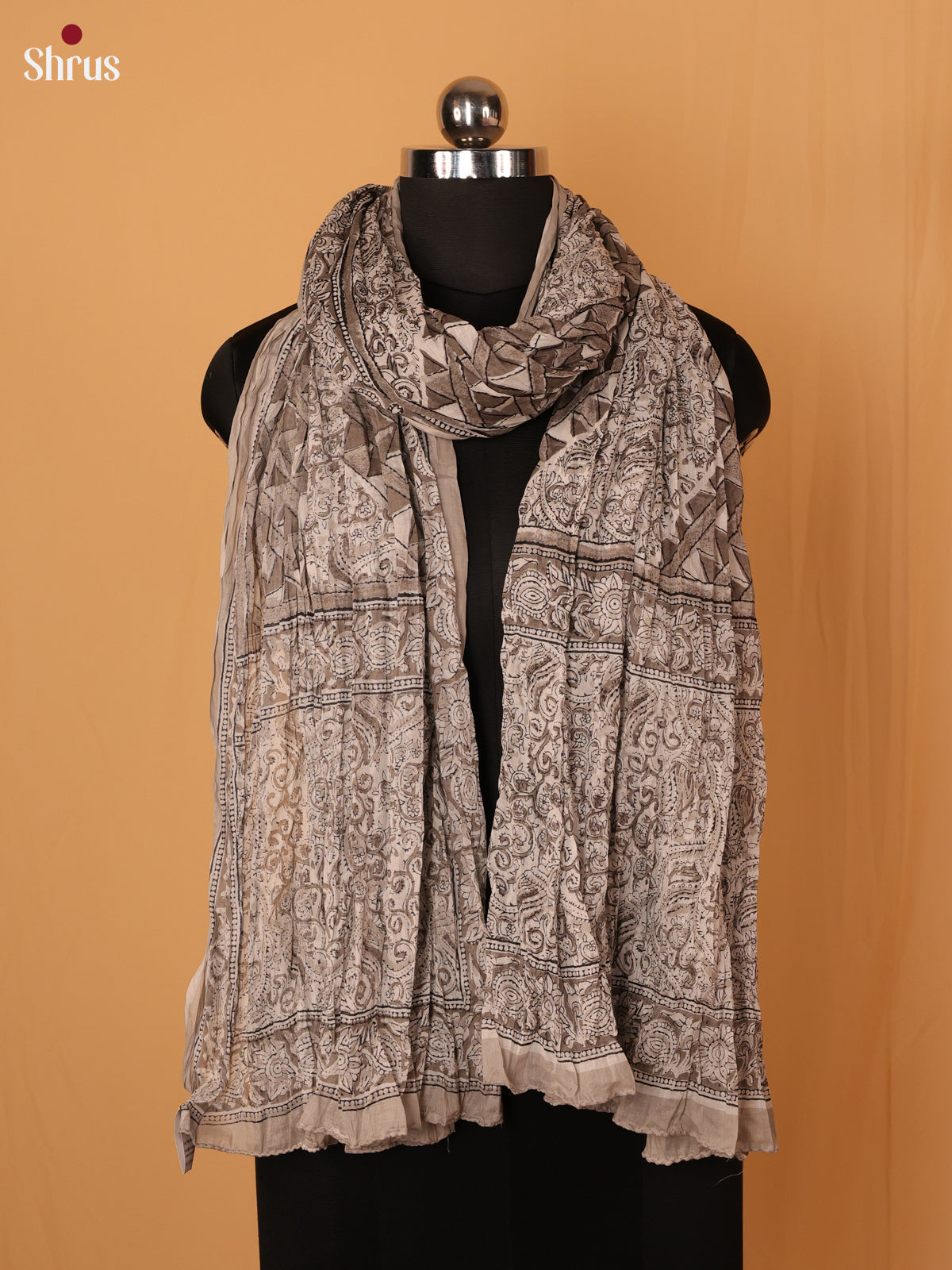 Grey Geometric Cotton Dupatta - Shop on Shrus.com