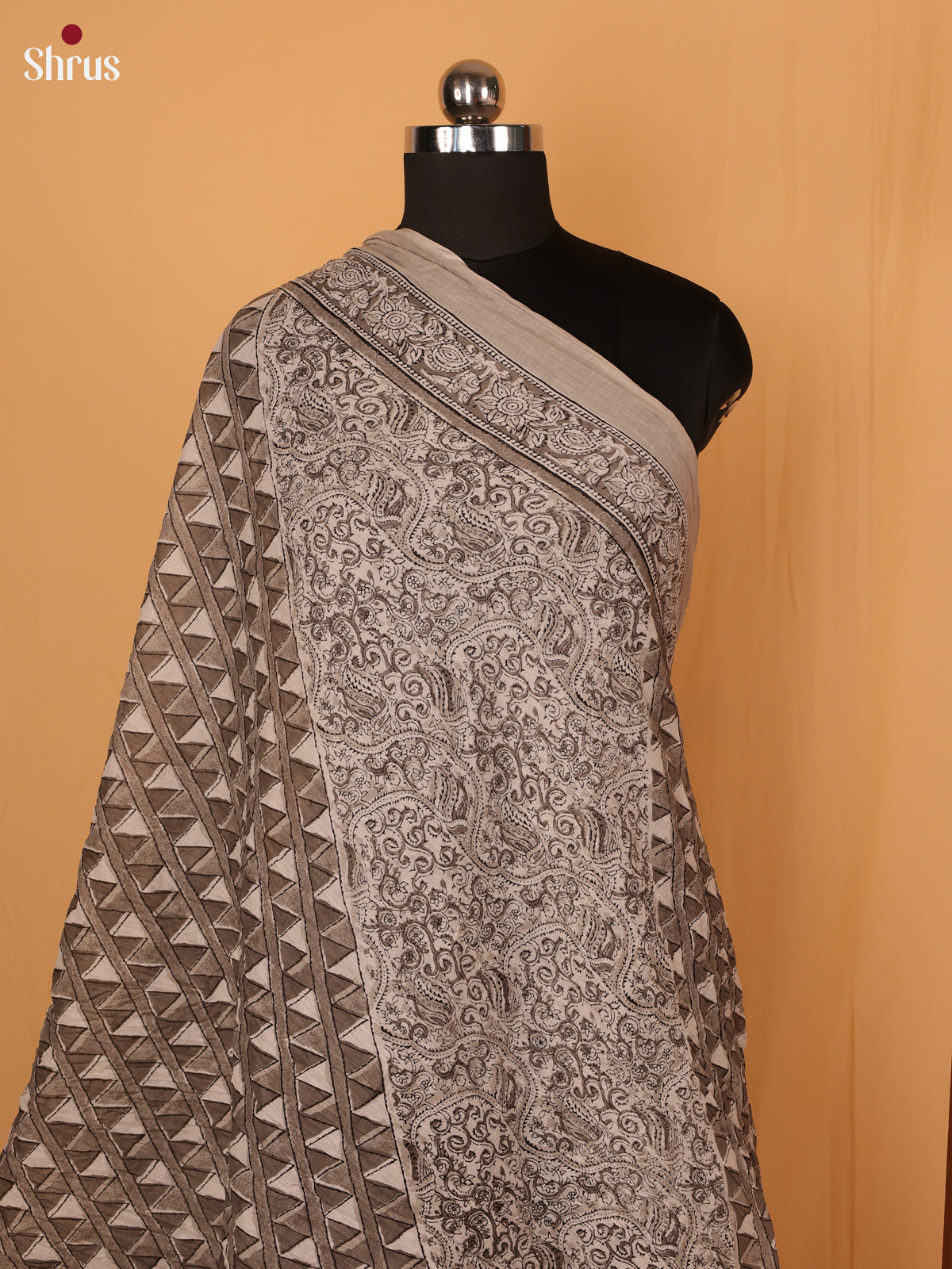 Grey Geometric Cotton Dupatta - Shop on Shrus.com