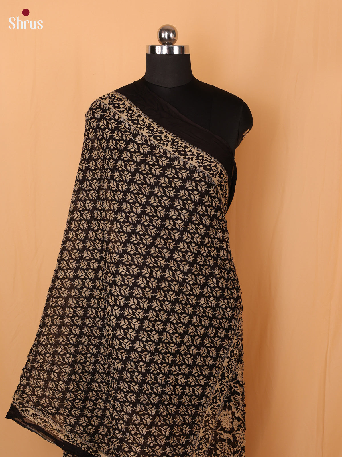 Black Floral Print Cotton Dupatta - Shop on Shrus.com