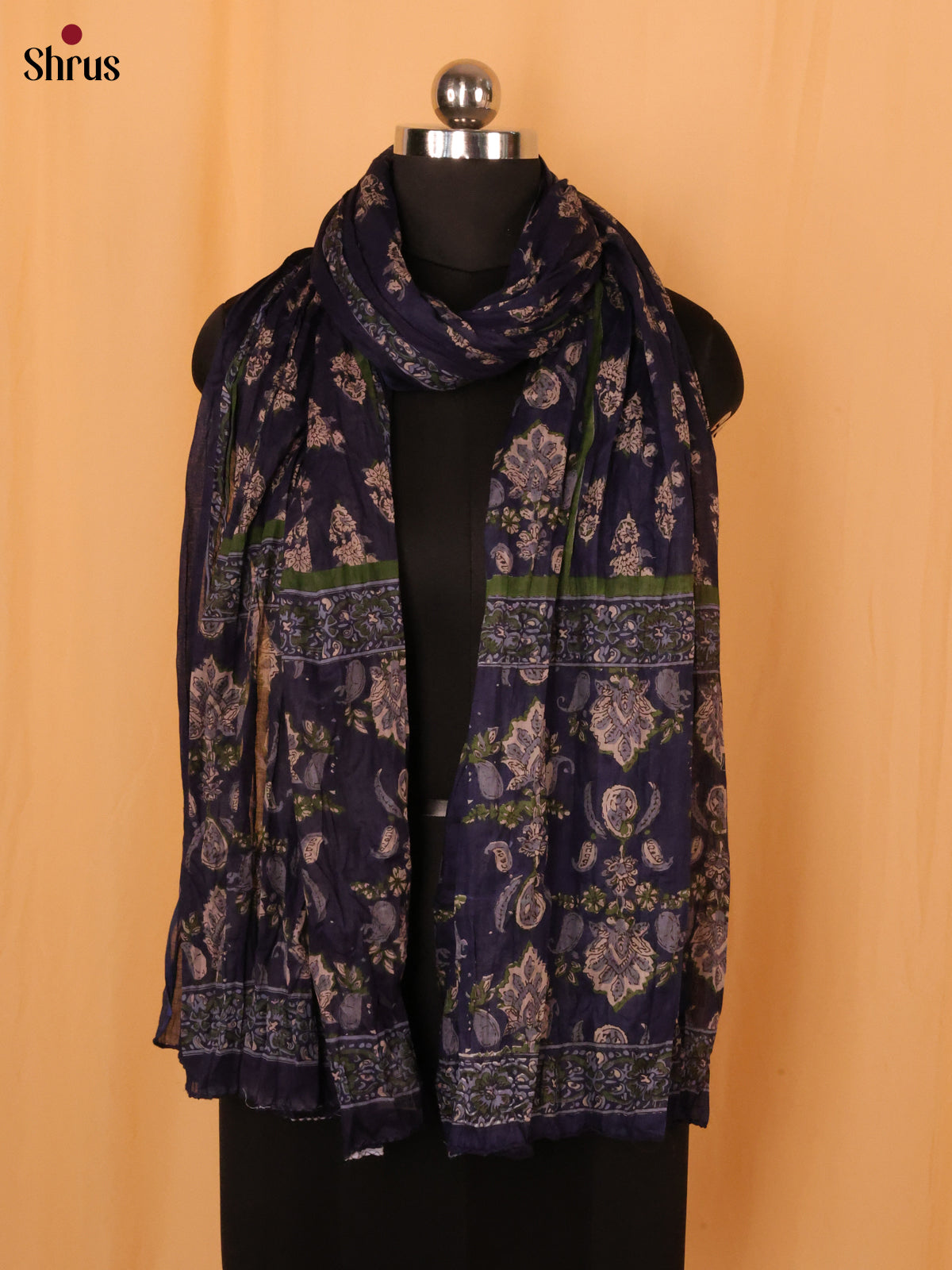 Blue Floral Print Cotton Dupatta - Shop on Shrus.com
