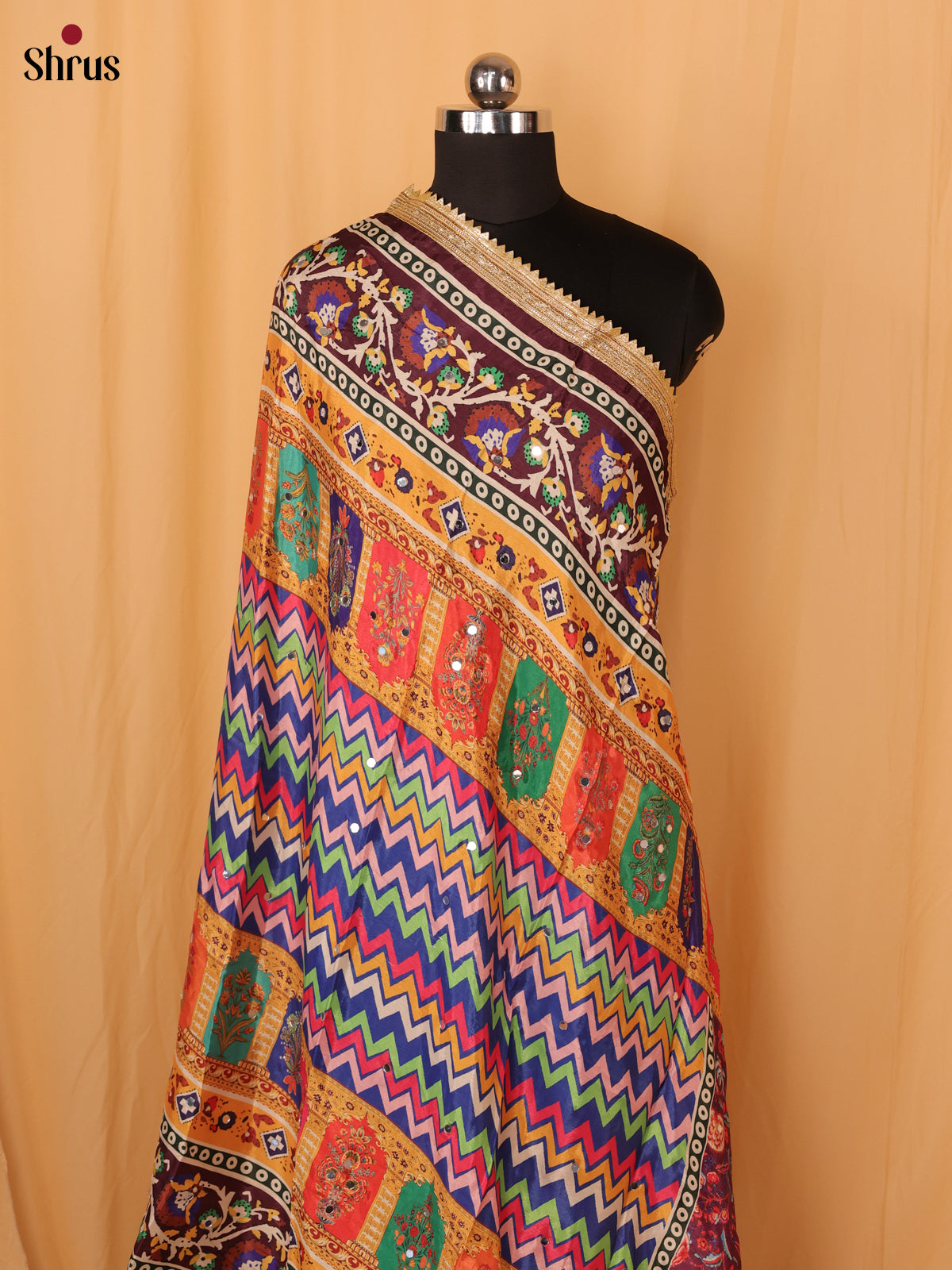 Multi Colour Floral Print Semi Dola Dupatta - Shop on Shrus.com