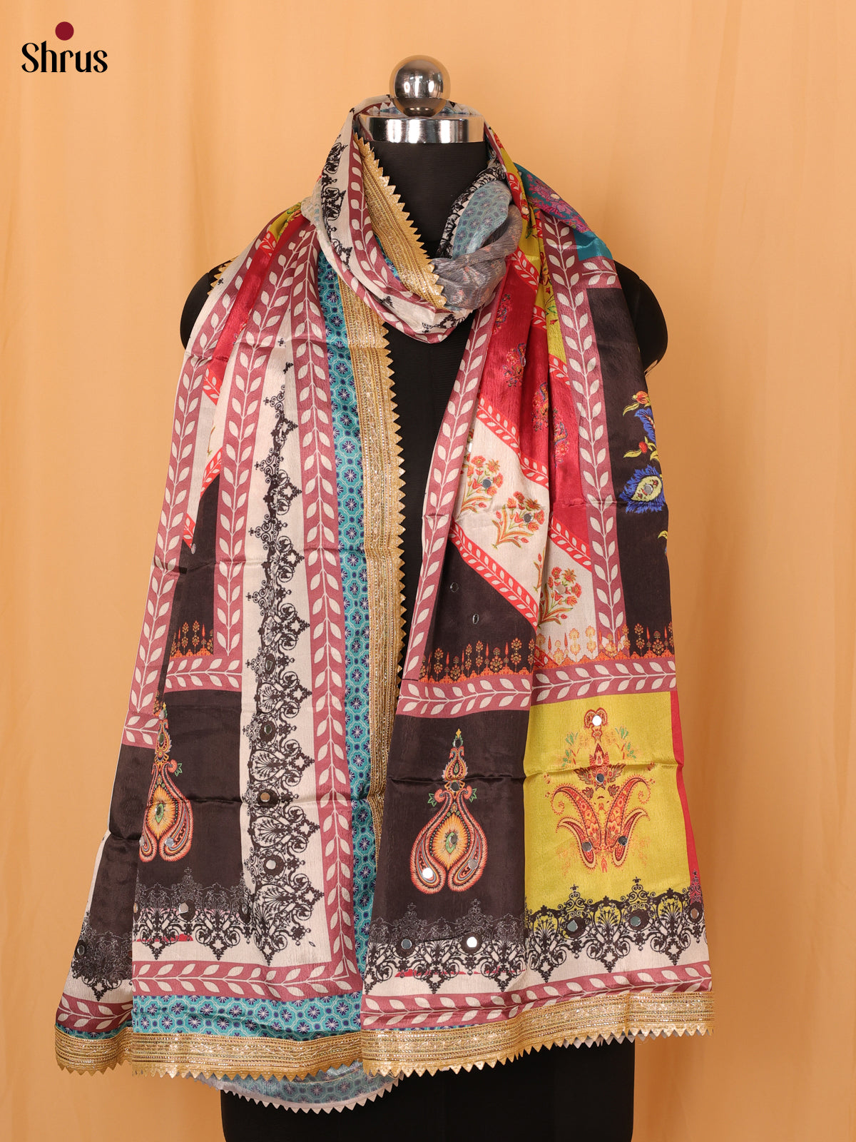 Multi Colour Floral Print Semi Dola Dupatta - Shop on Shrus.com