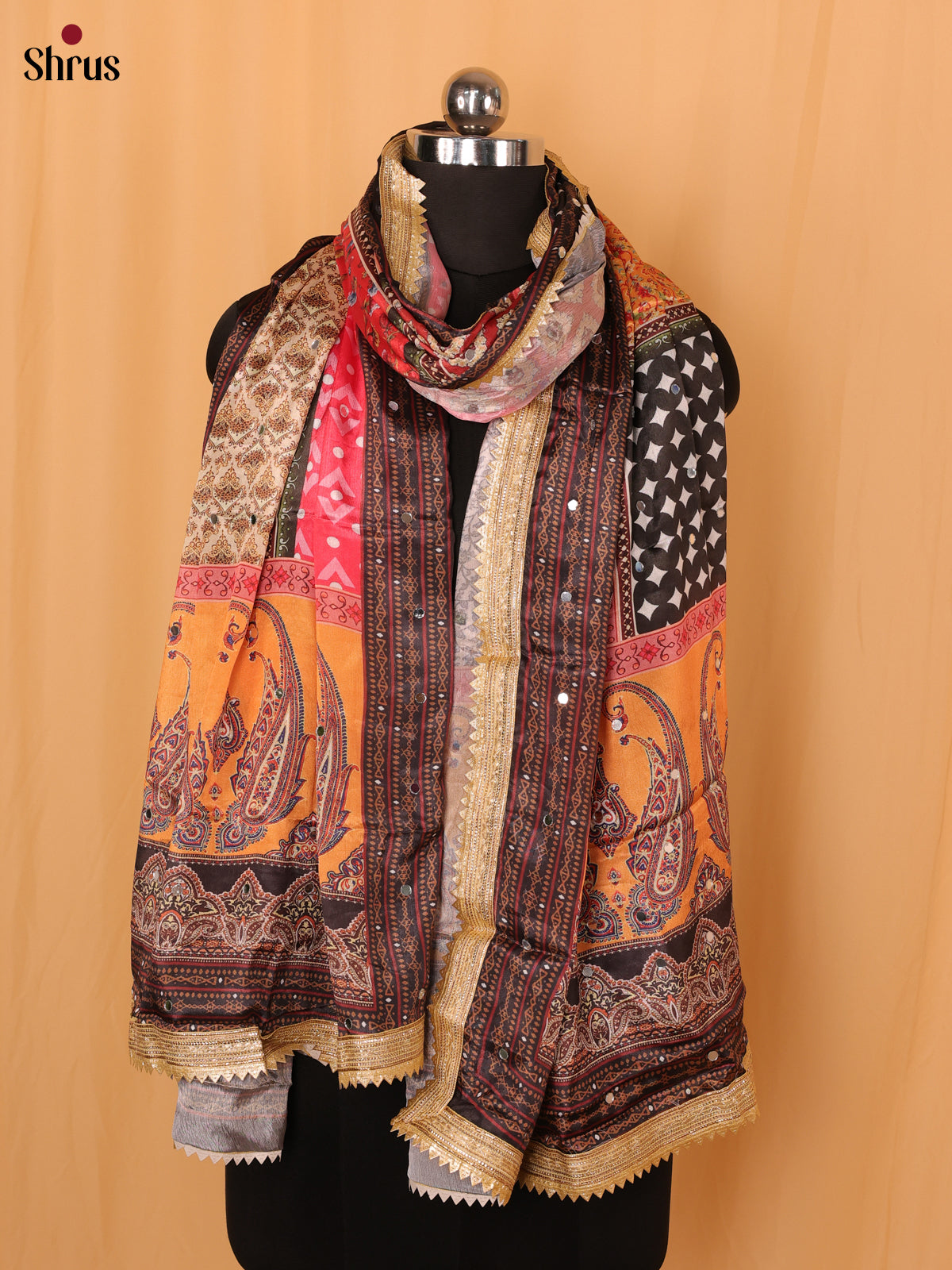 Multi Colour Floral Print Semi Dola Dupatta - Shop on Shrus.com