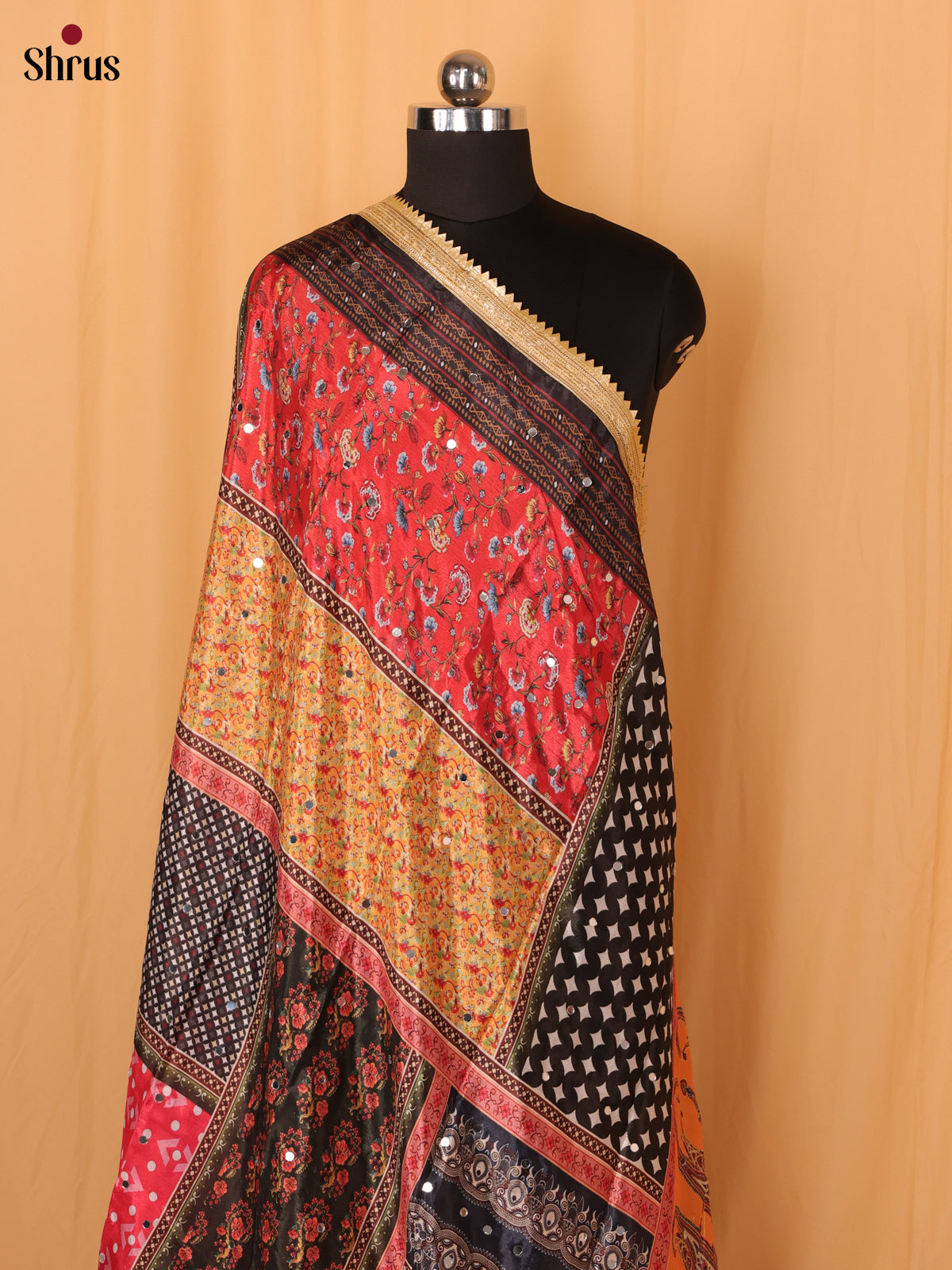 Multi Colour Floral Print Semi Dola Dupatta - Shop on Shrus.com