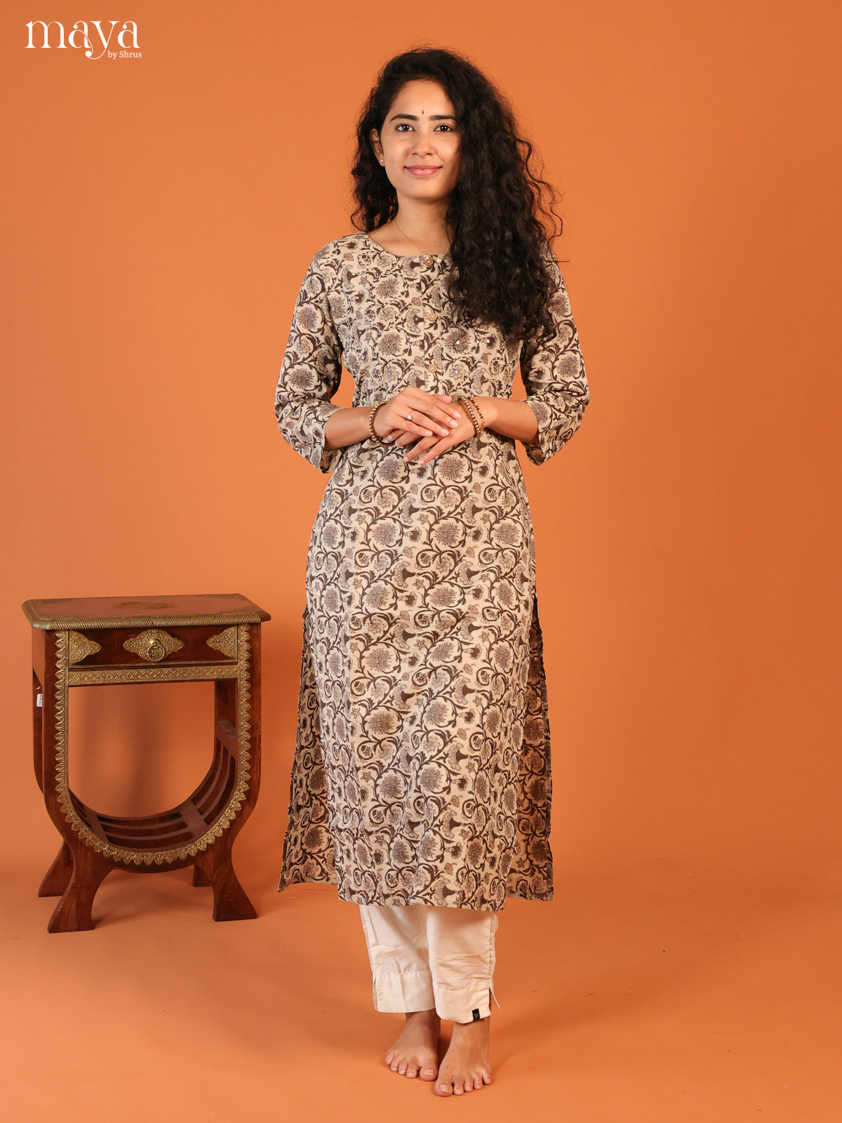 Floral Printed Grey Cotton Kurti - Shop on Shrus.com