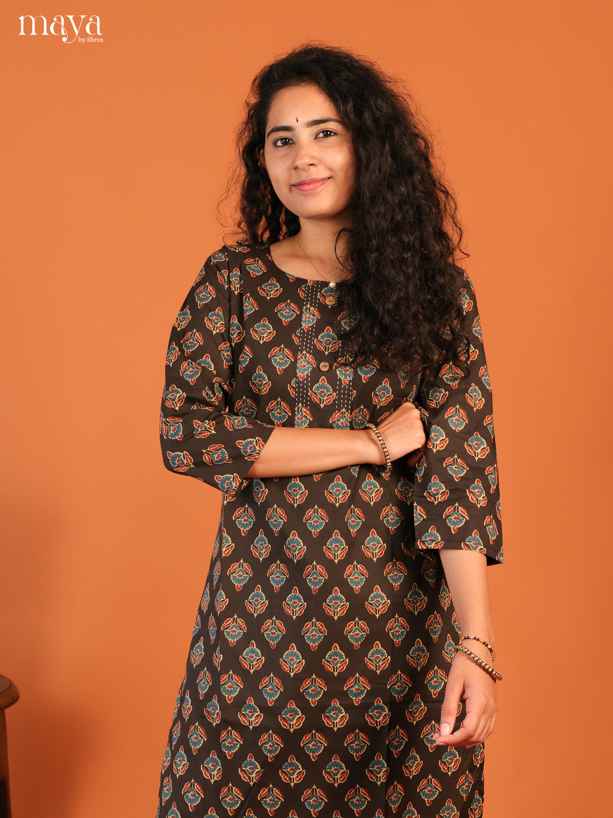 Floral Printed Browm Cotton Kurti - Shop on Shrus.com