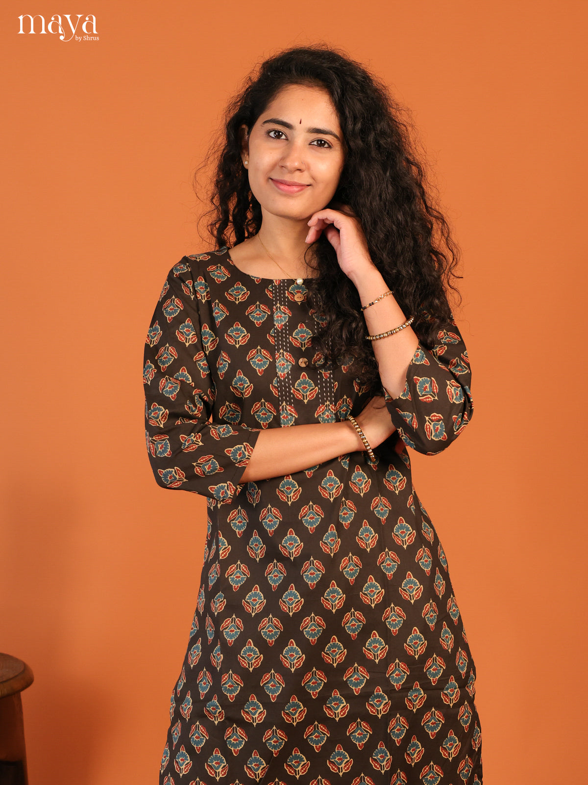 Floral Printed Browm Cotton Kurti - Shop on Shrus.com