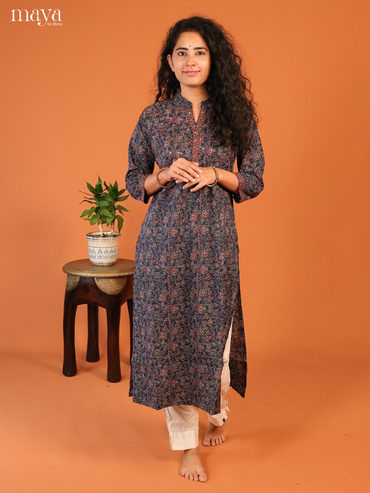 Blue Floral Printed Cotton Kurti - Shop on Shrus.com