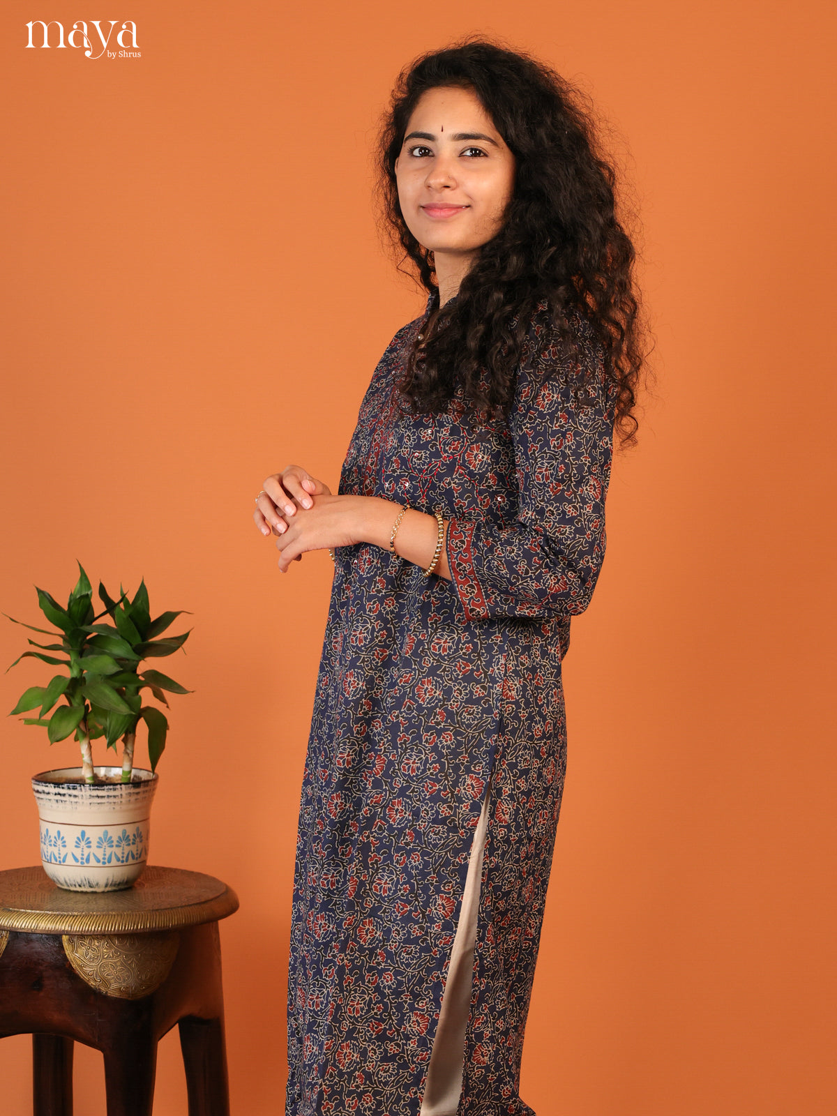 Blue Floral Printed Cotton Kurti - Shop on Shrus.com