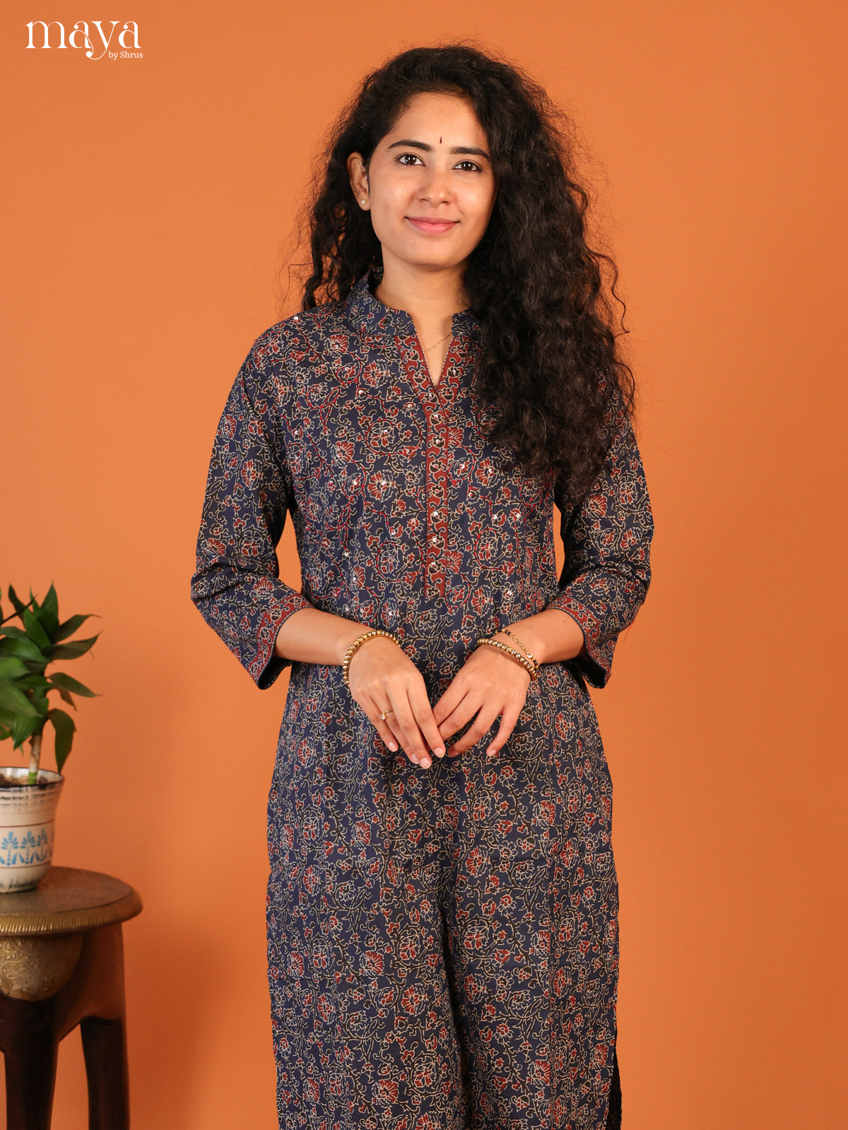 Blue Floral Printed Cotton Kurti - Shop on Shrus.com