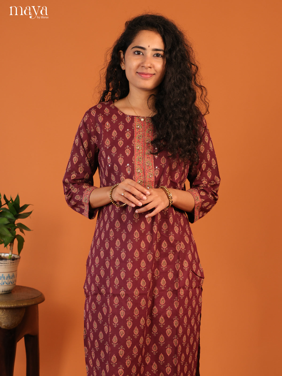 Magenta Floral Printed Cotton Kurti - Shop on Shrus.com