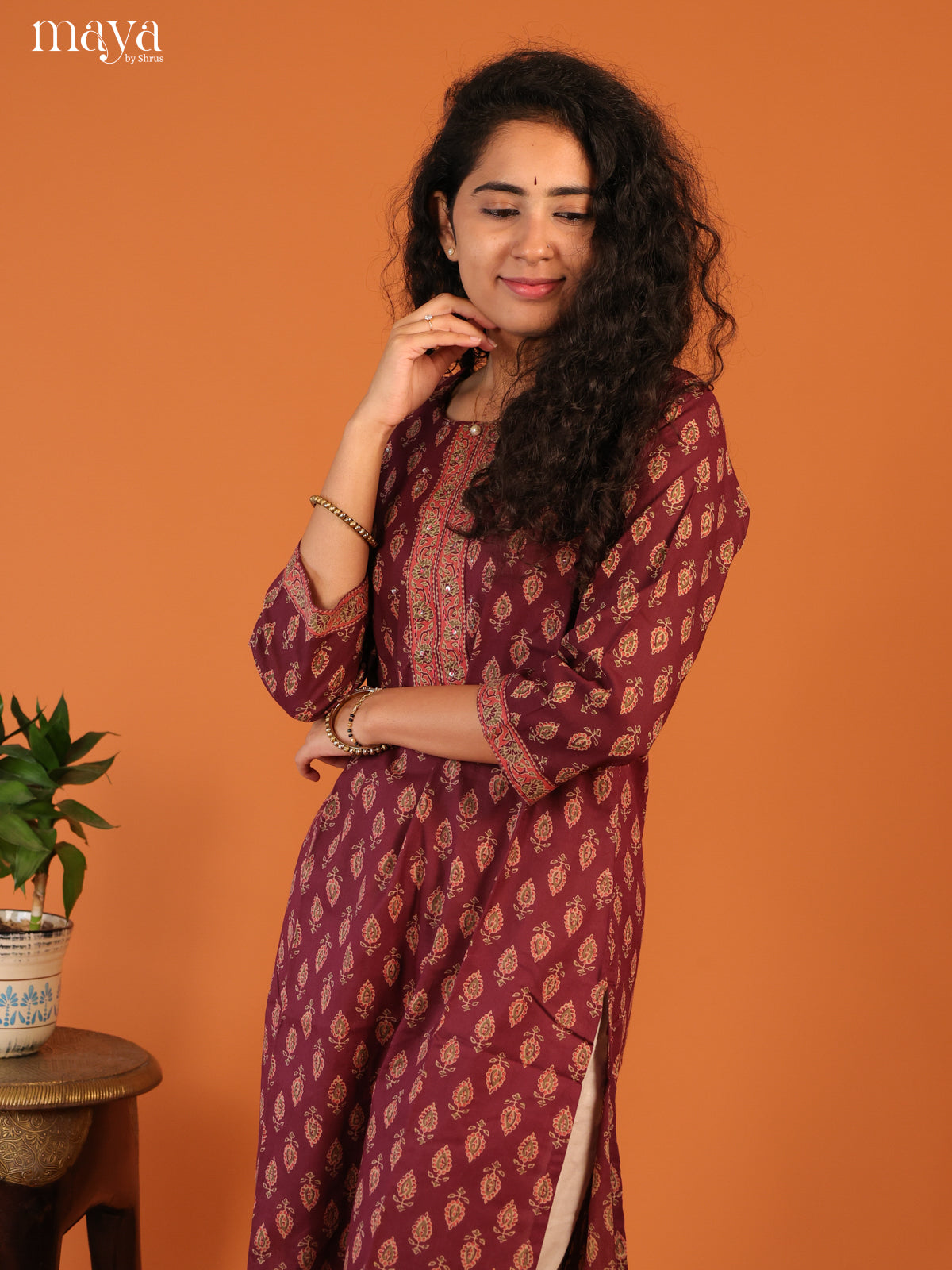 Magenta Floral Printed Cotton Kurti - Shop on Shrus.com