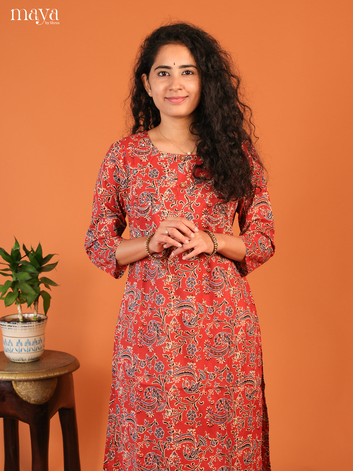 Maroon Floral Printed Cotton Kurti - Shop on Shrus.com