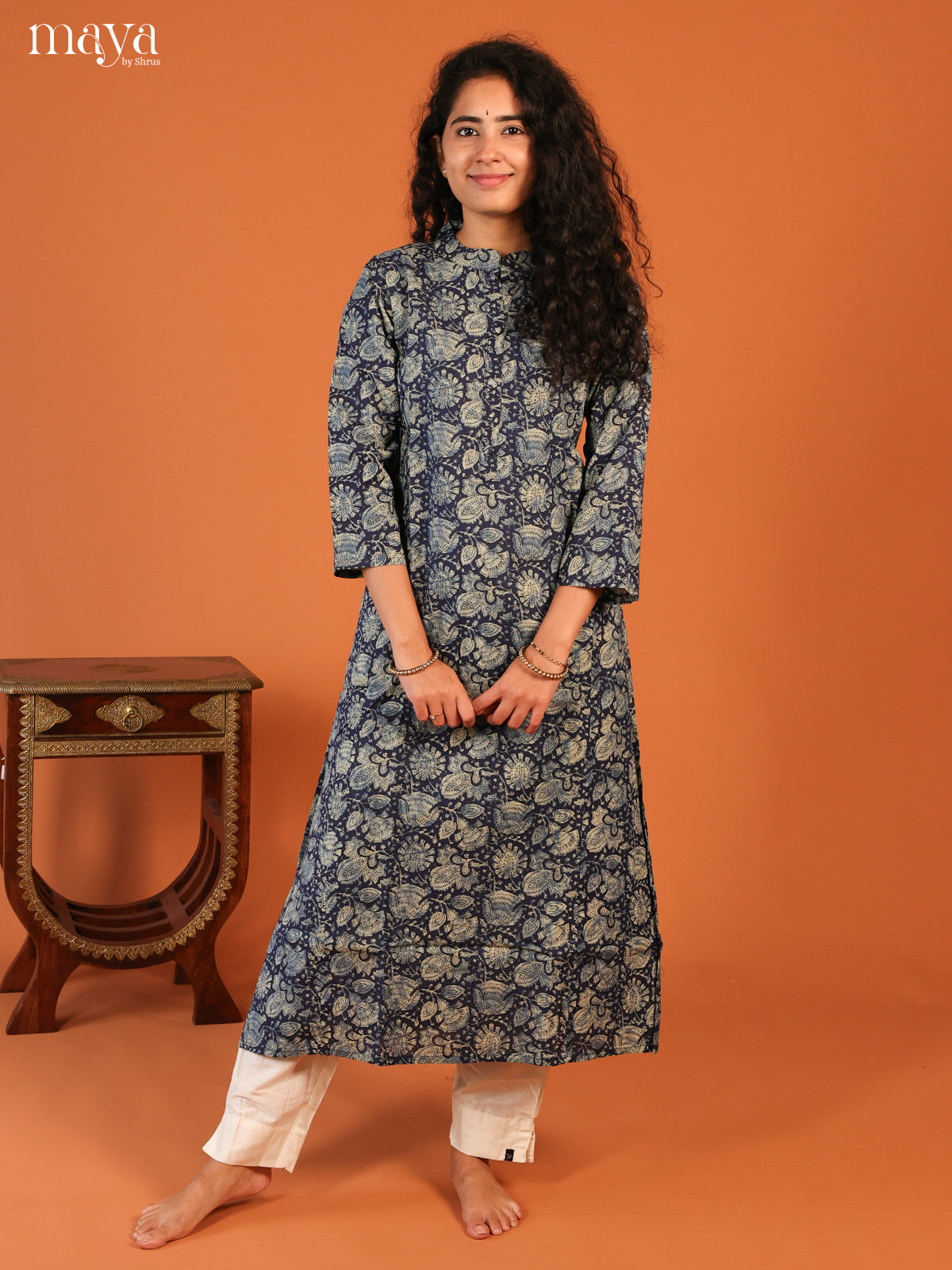 Blue Floral Printed Cotton Kurti - Shop on Shrus.com
