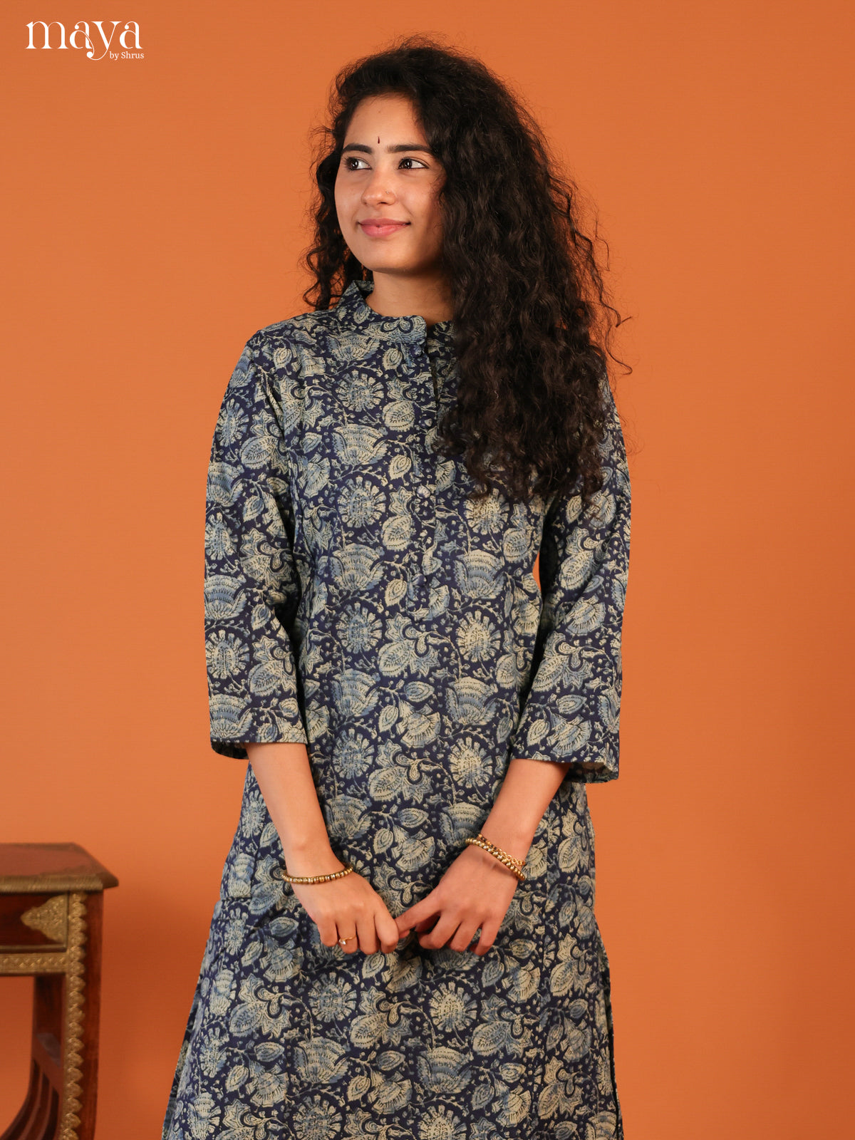 Blue Floral Printed Cotton Kurti - Shop on Shrus.com