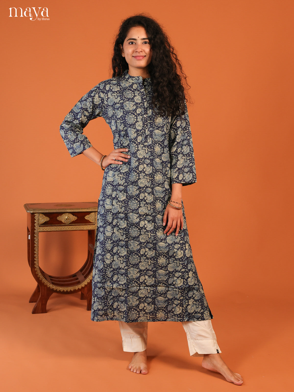 Blue Floral Printed Cotton Kurti - Shop on Shrus.com