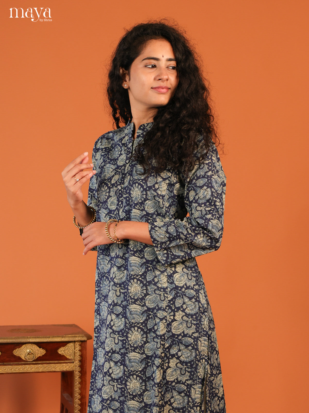 Blue Floral Printed Cotton Kurti - Shop on Shrus.com