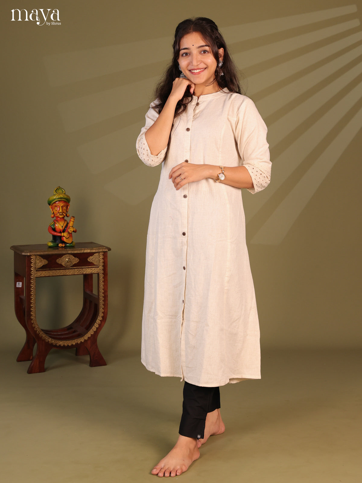 Cream Cotton Solid Salwar Kurti - Shop on Shrus.com