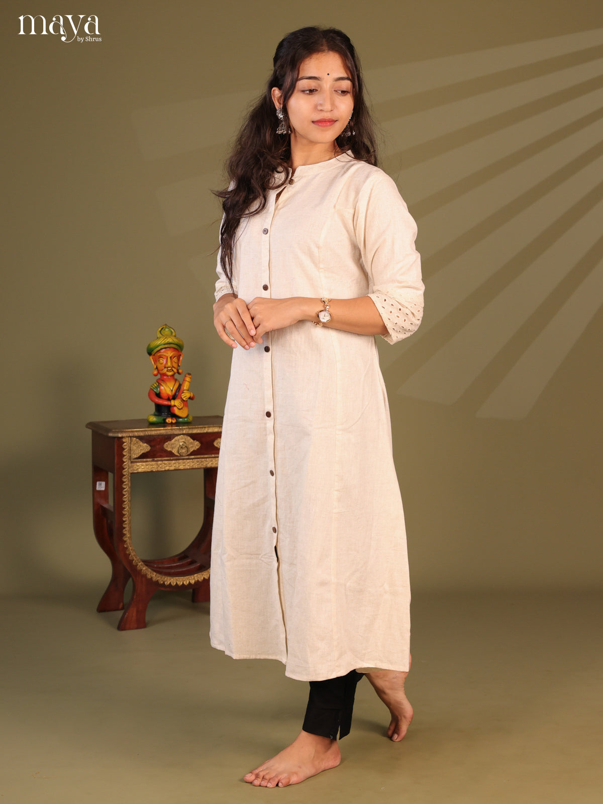 Cream Cotton Solid Salwar Kurti - Shop on Shrus.com