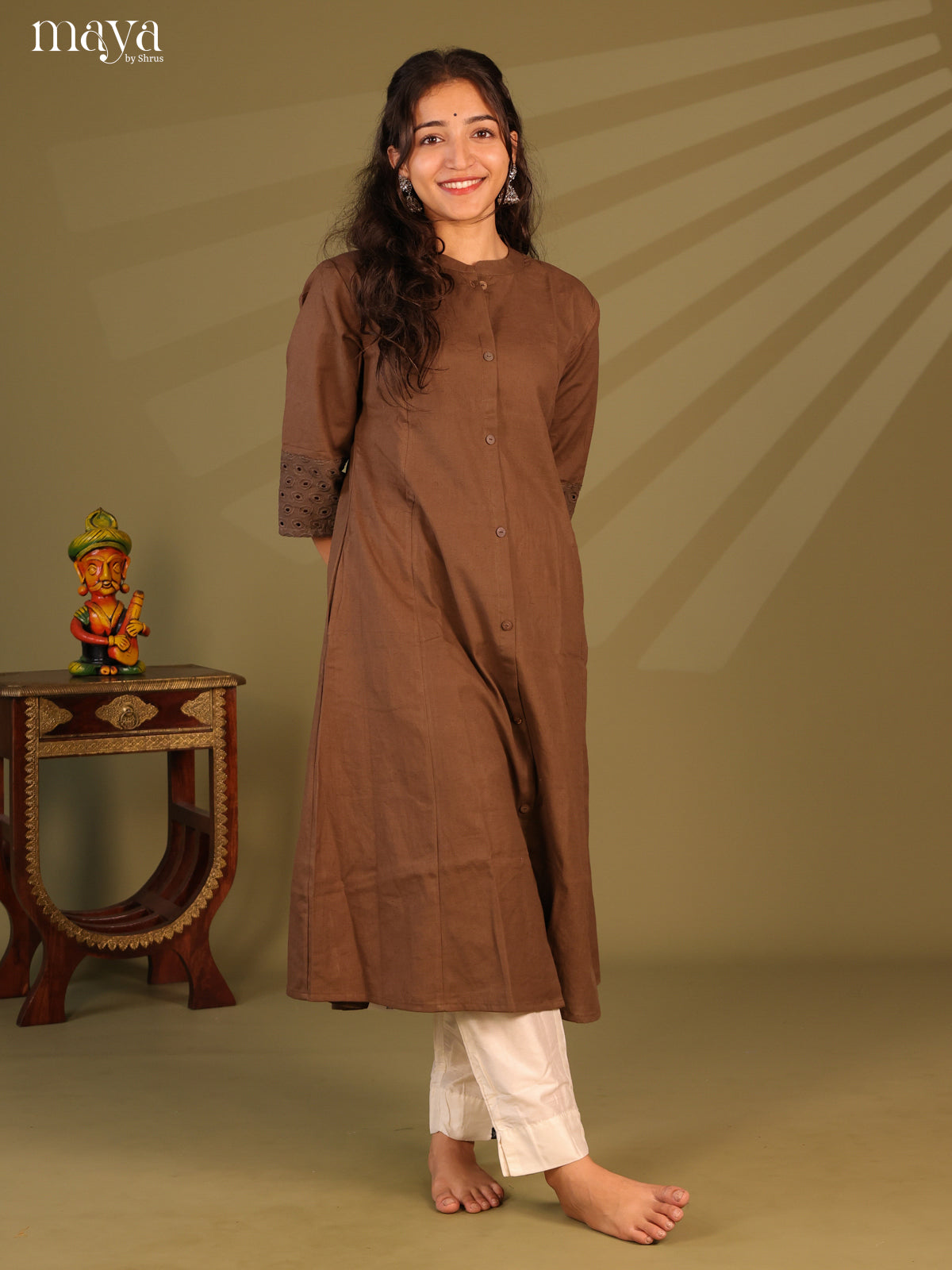 Solid Brown Cotton Kurti - Shop on Shrus.com