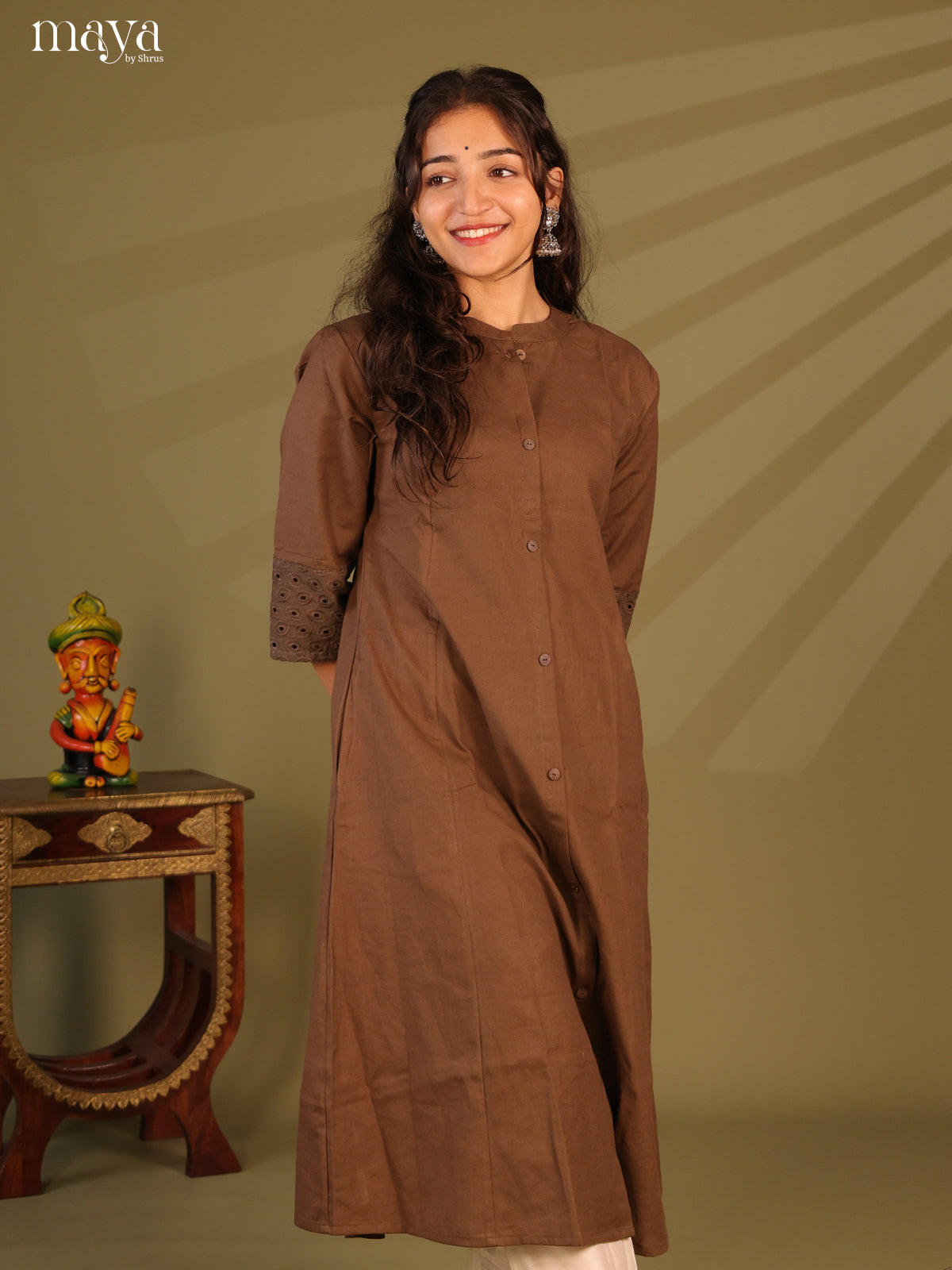 Solid Brown Cotton Kurti - Shop on Shrus.com