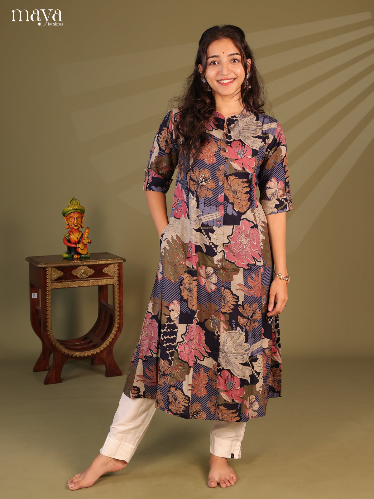 Floral Printed Multi Colour Rayon Kurti - Shop on Shrus.com