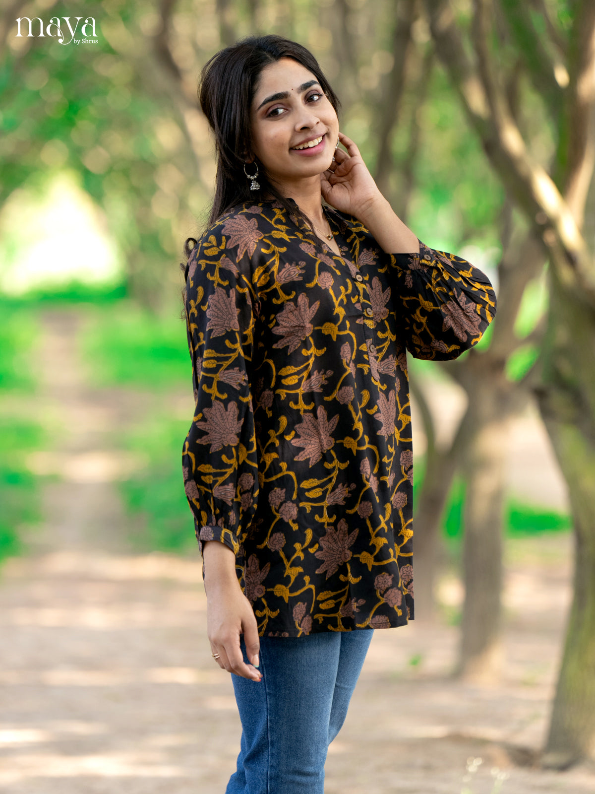Floral Printed Brown Rayon Short Kurti - Shop on Shrus.com