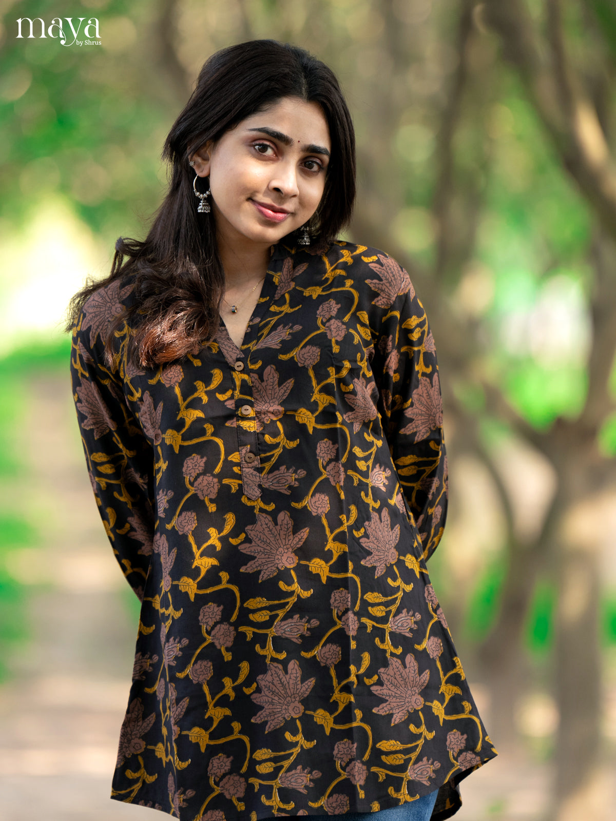 Floral Printed Brown Rayon Short Kurti - Shop on Shrus.com