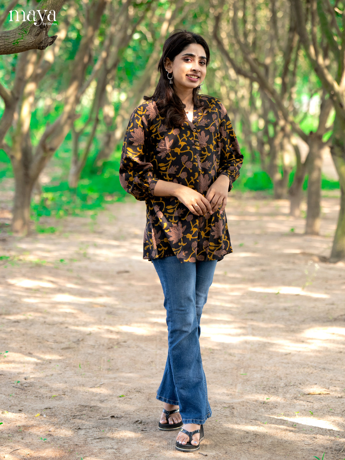Floral Printed Brown Rayon Short Kurti - Shop on Shrus.com