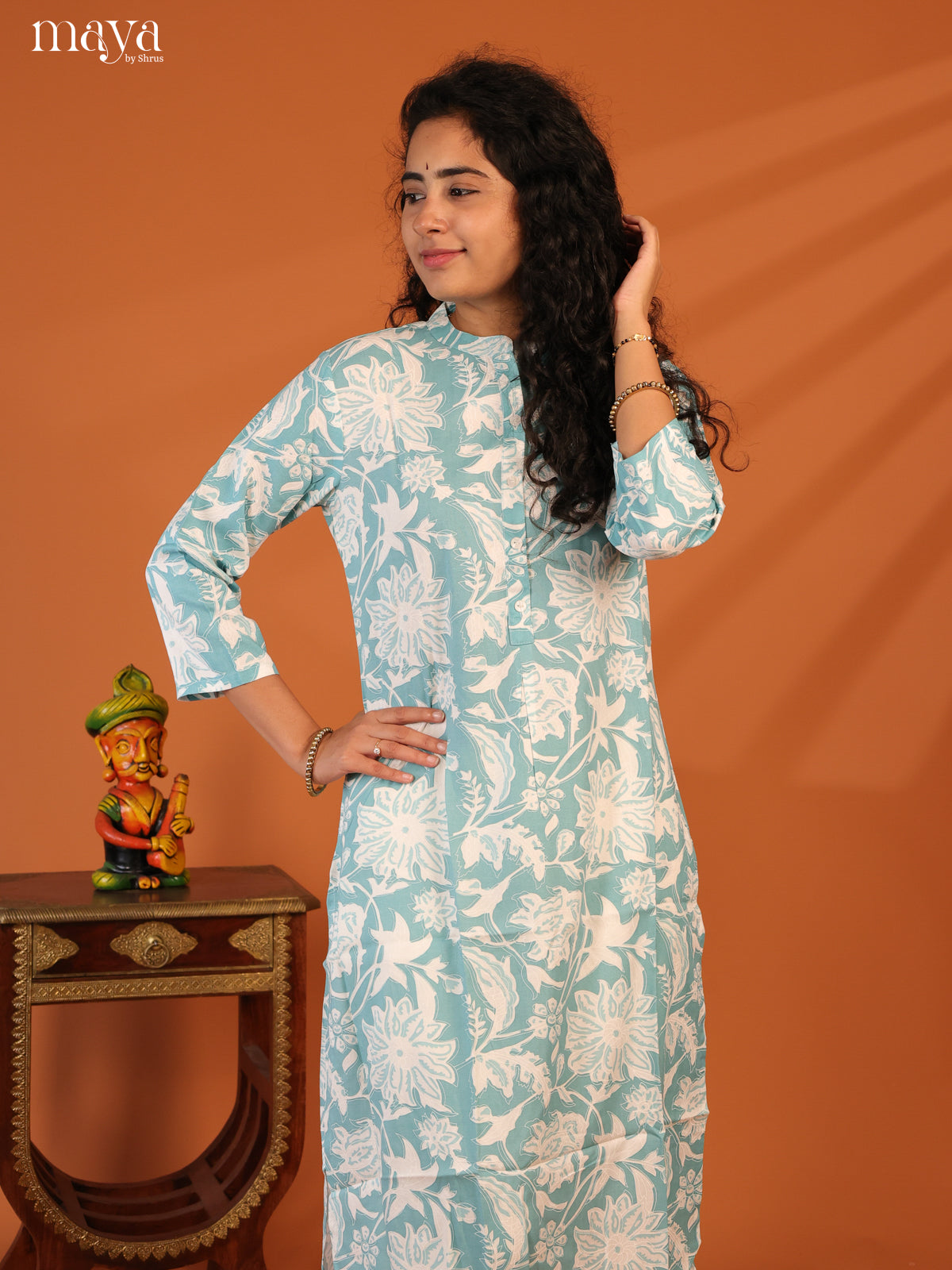 Blue Floral Printed Rayon Kurti - Shop on Shrus.com
