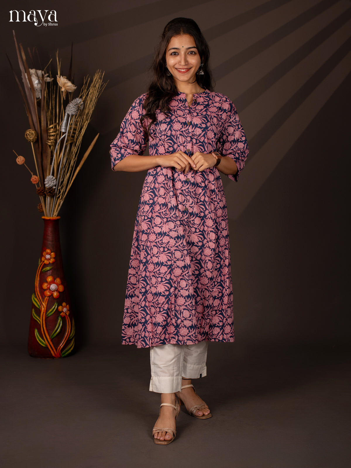 Blue Floral Printed Cotton Kurti - Shop on Shrus.com