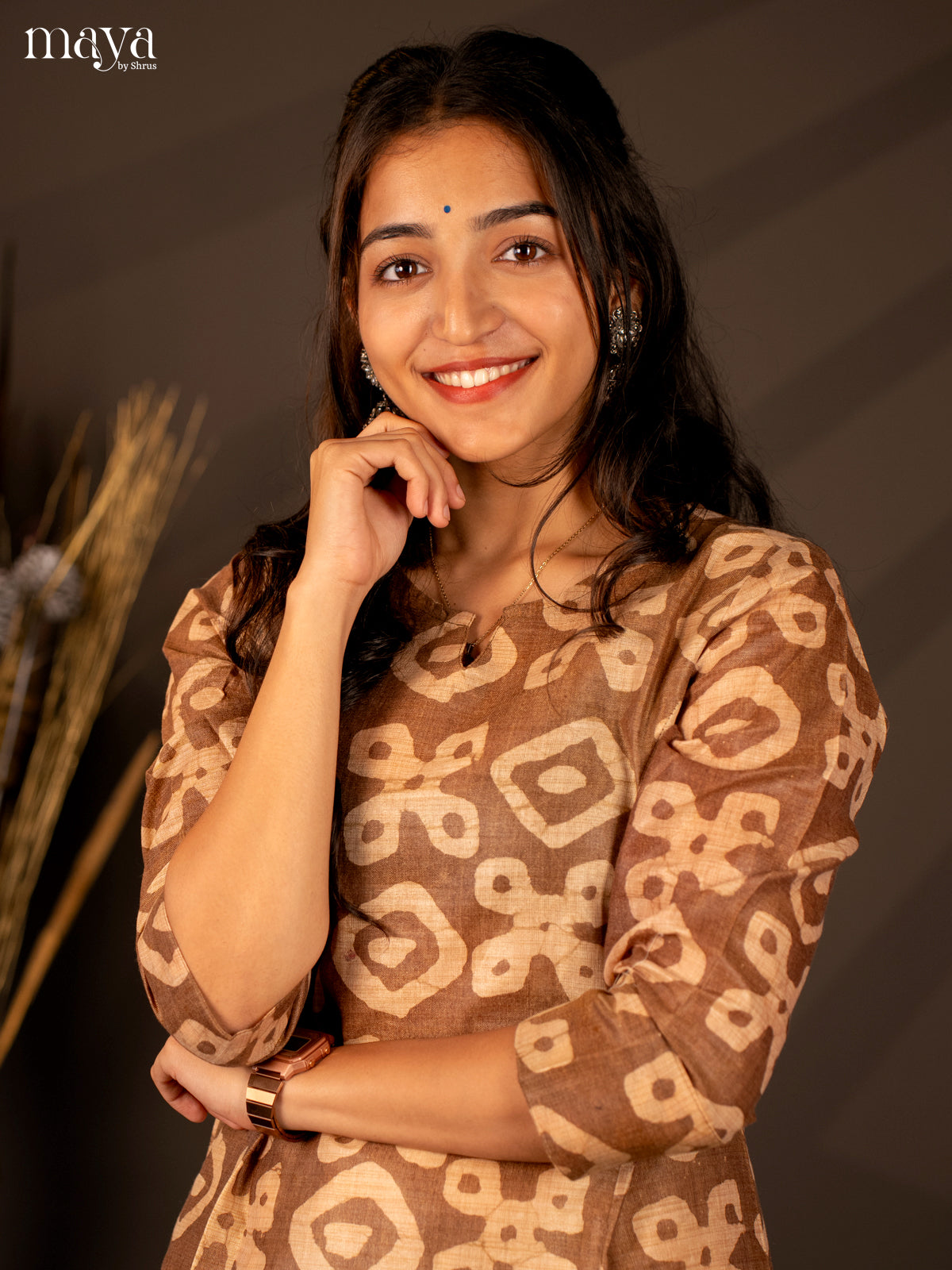 Brown Batik Printed Cotton Kurti - Shop on Shrus.com