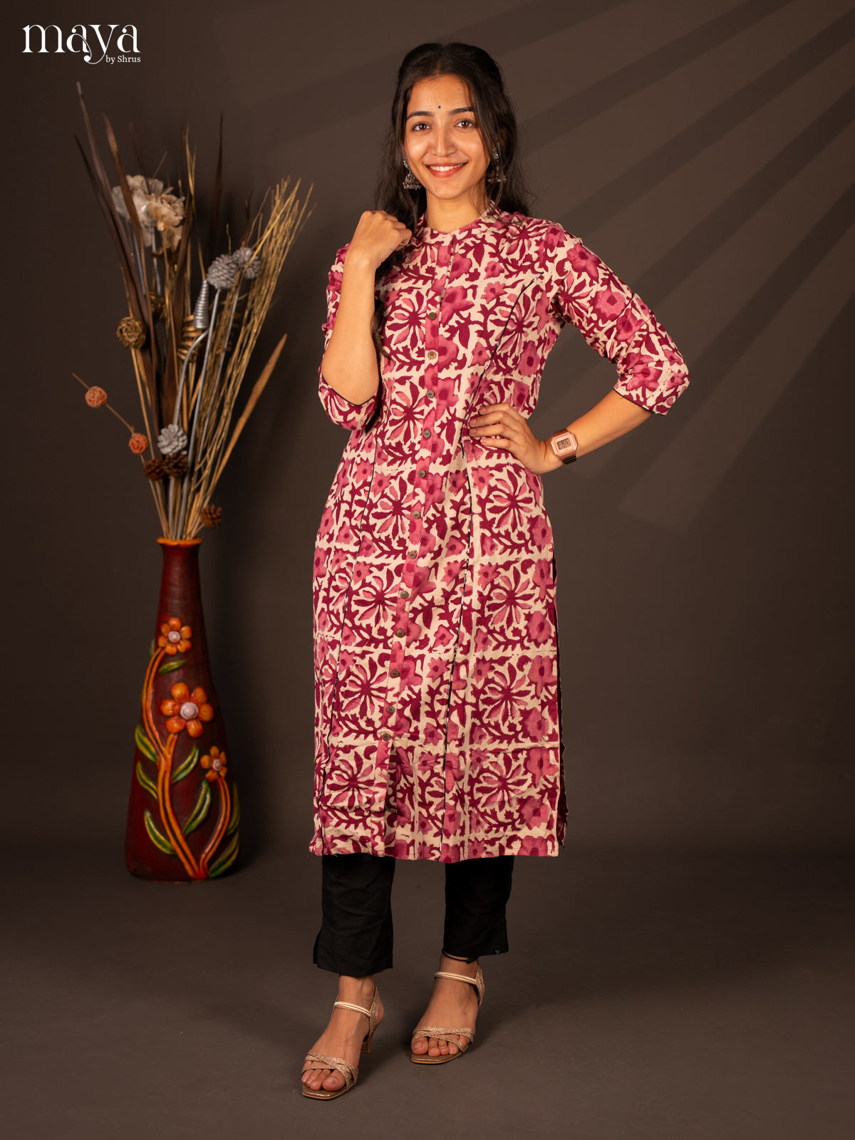 Cream Floral Printed Cotton Kurti - Shop on Shrus.com