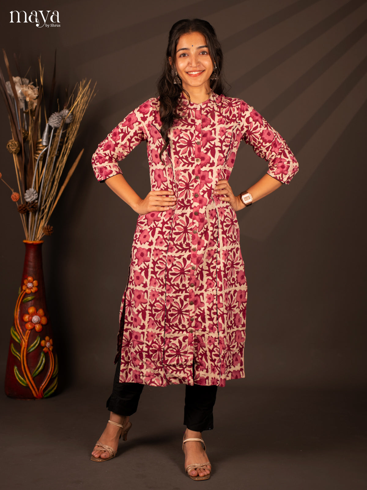 Cream Floral Printed Cotton Kurti - Shop on Shrus.com