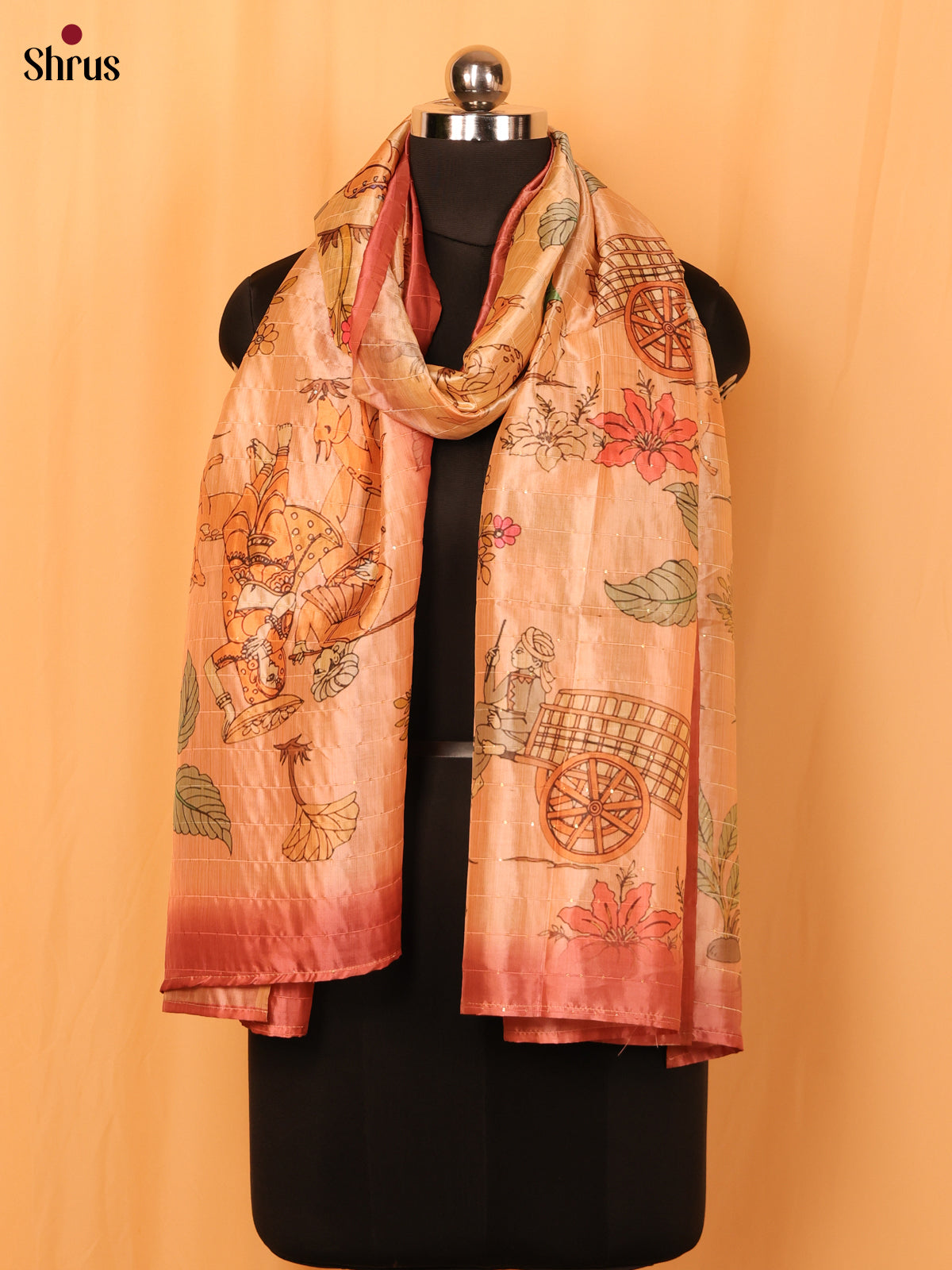 Cream Digital Print Semi Silk Dupatta - Shop on Shrus.com