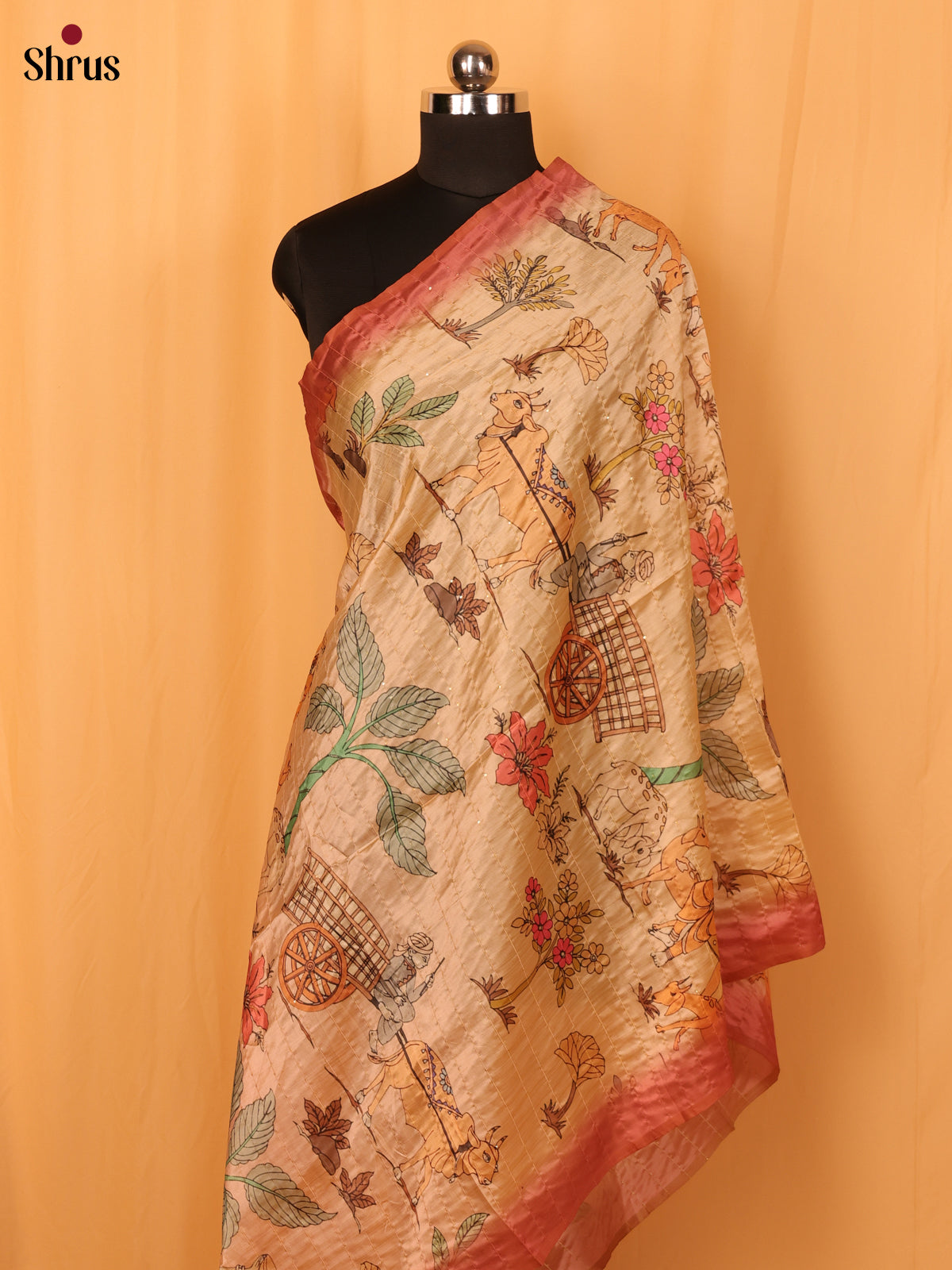 Cream Digital Print Semi Silk Dupatta - Shop on Shrus.com