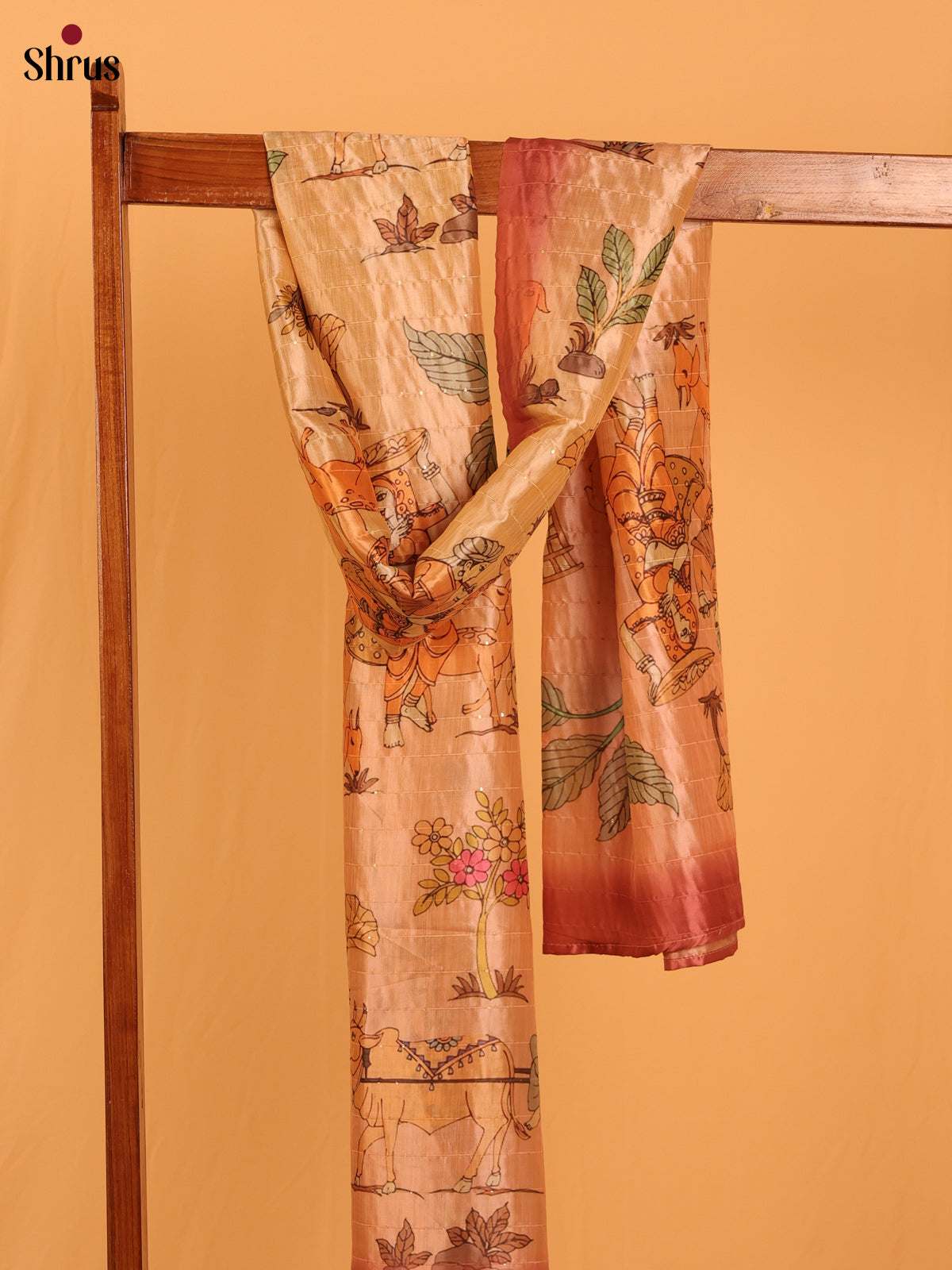 Cream Digital Print Semi Silk Dupatta - Shop on Shrus.com