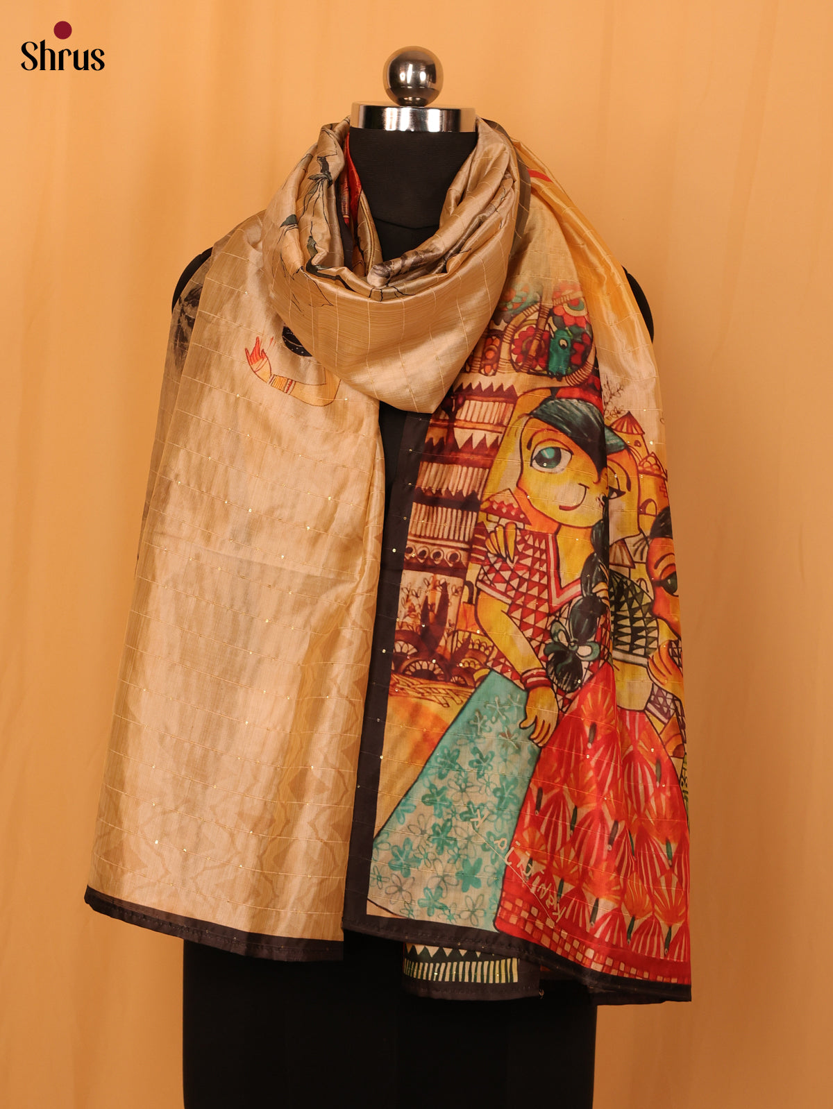 Cream Digital Print Semi Silk Dupatta - MCL28100 - Shop on Shrus.com