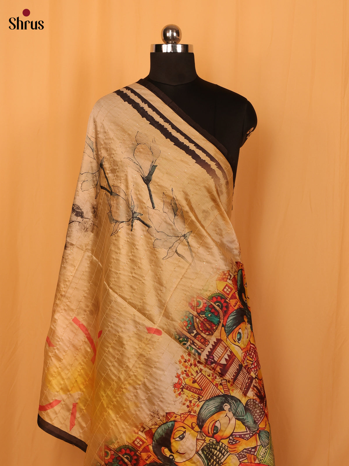 Cream Digital Print Semi Silk Dupatta - MCL28100 - Shop on Shrus.com