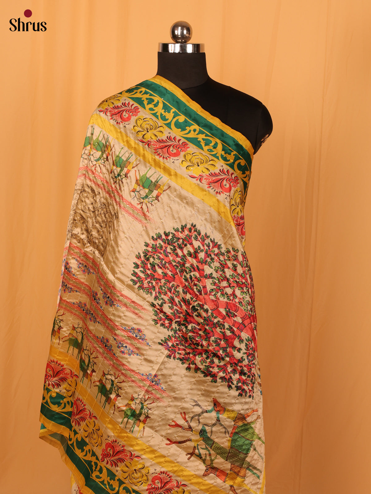Cream Digital Print Semi Silk Dupatta - MCL28102 - Shop on Shrus.com