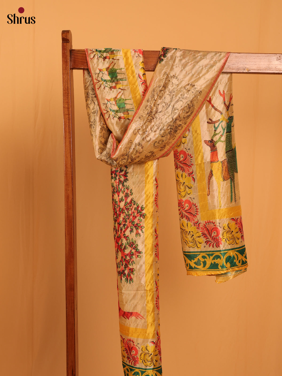 Cream Digital Print Semi Silk Dupatta - MCL28102 - Shop on Shrus.com