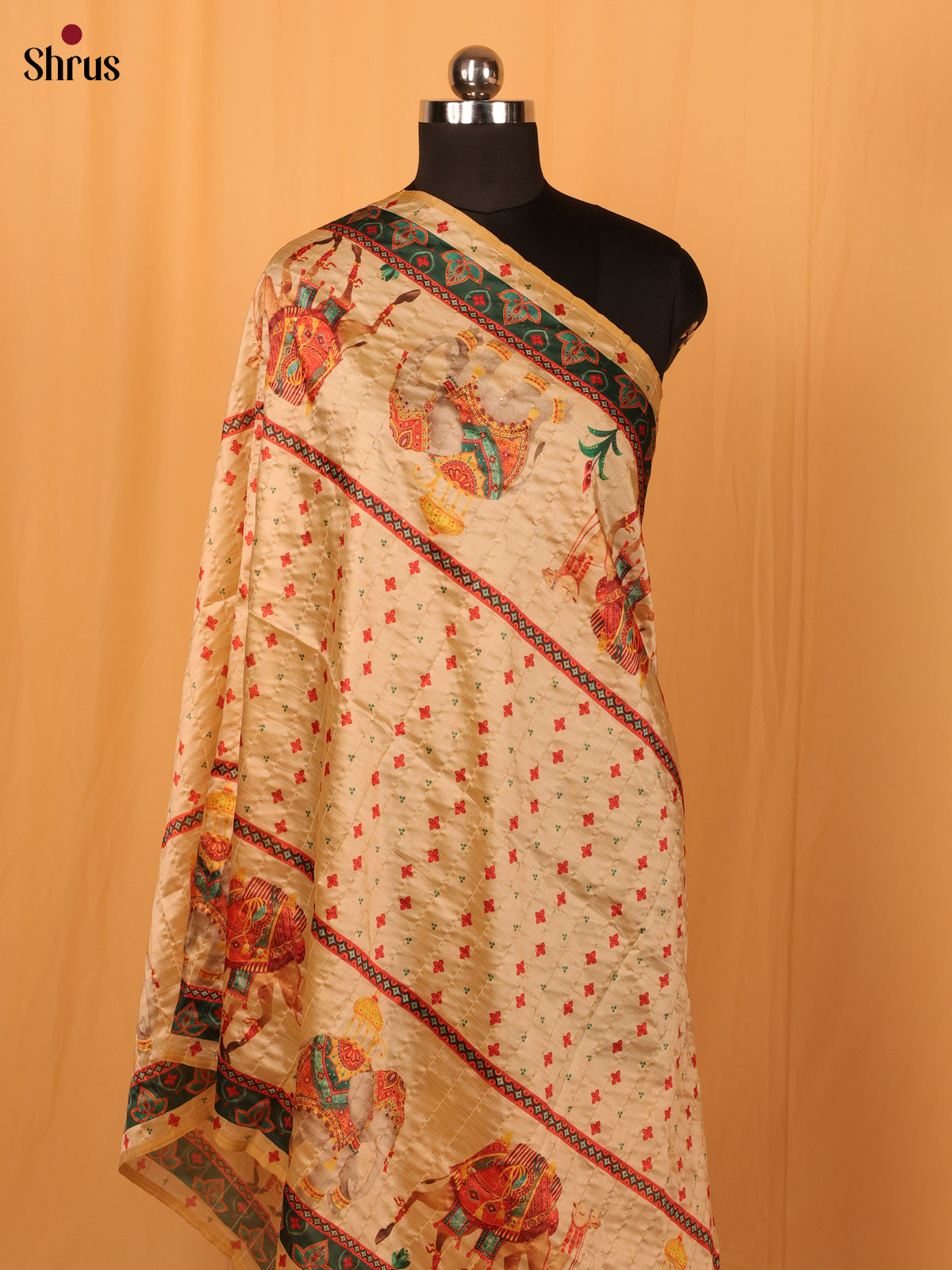 Cream Digital Print Semi Silk Dupatta - MCL28106 - Shop on Shrus.com
