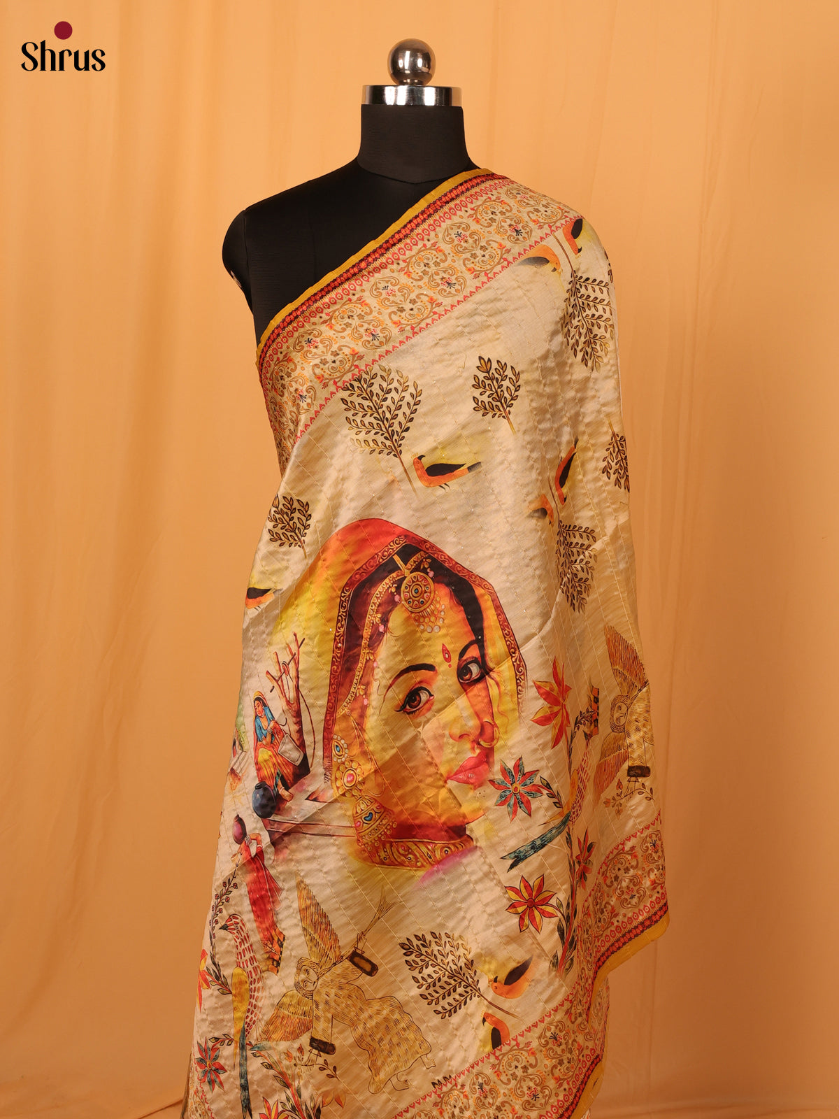 Cream Digitial Print Semi Silk Dupatta - MCL28113 - Shop on Shrus.com