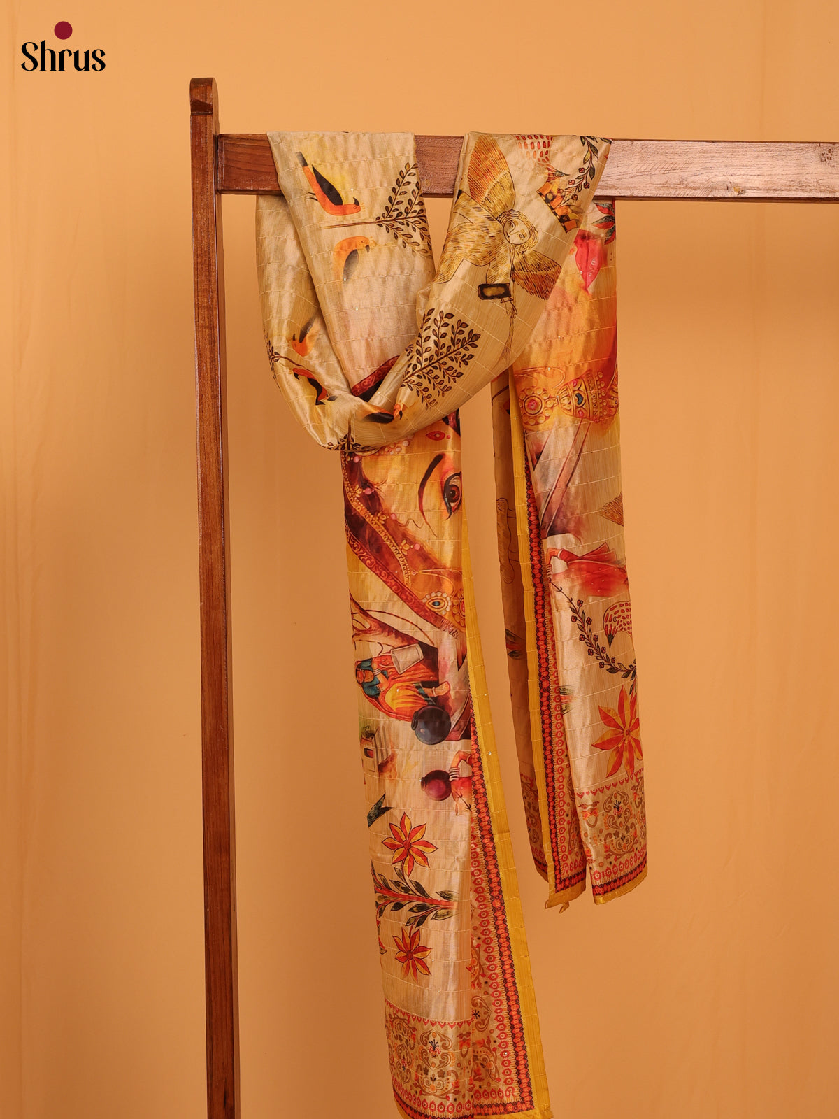 Cream Digitial Print Semi Silk Dupatta - MCL28113 - Shop on Shrus.com