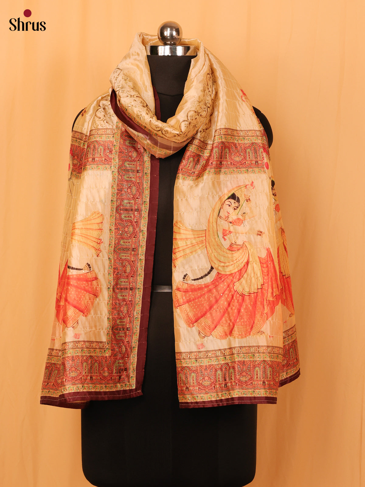 Cream Digitial Print Semi Silk Dupatta - MCL28121 - Shop on Shrus.com