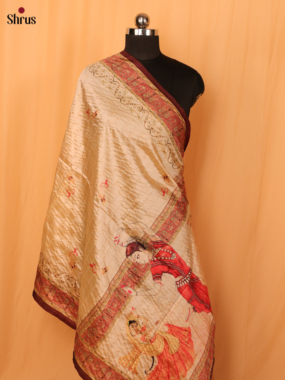 Cream Digitial Print Semi Silk Dupatta - MCL28121 - Shop on Shrus.com