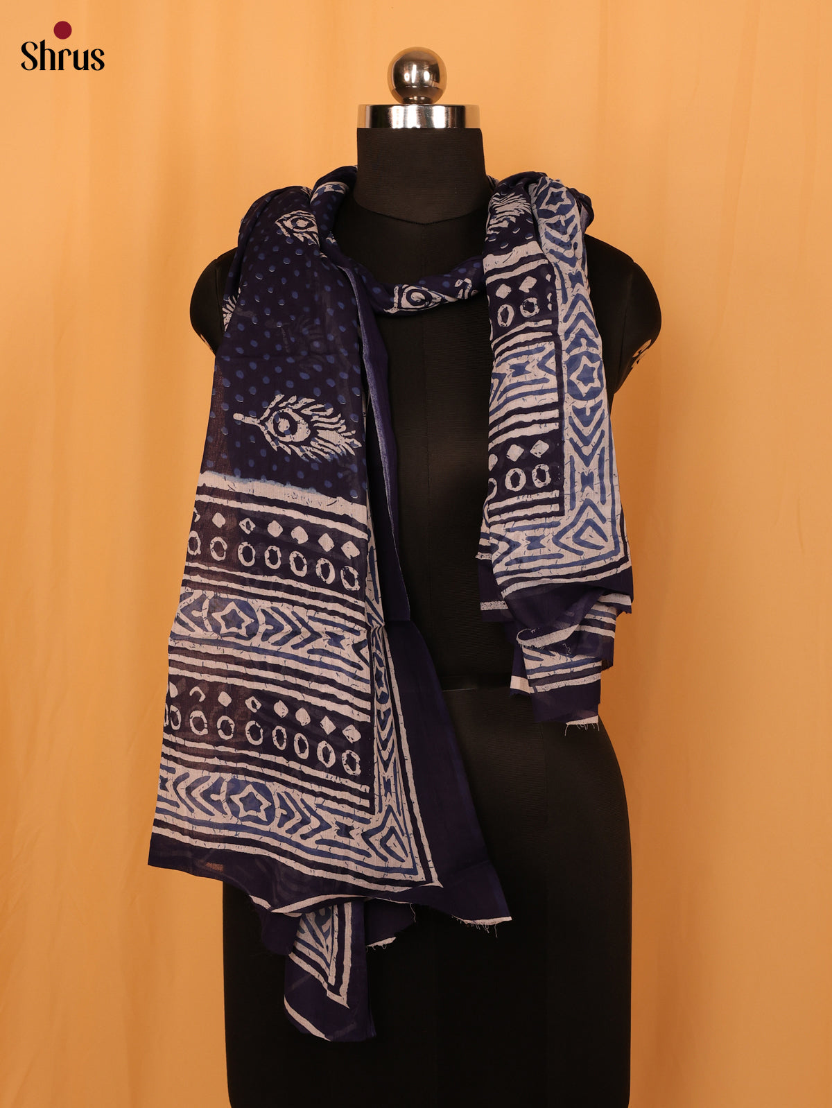 Blue Jaipuri Print Cotton Dupatta -MCL28130 - Shop on Shrus.com