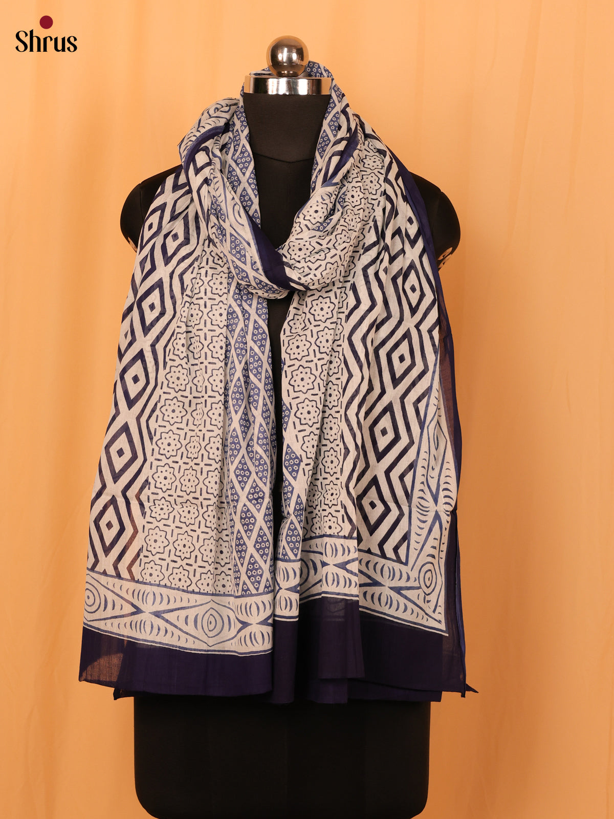 Blue Jaipuri Print Cotton Dupatta - MCL28132 - Shop on Shrus.com